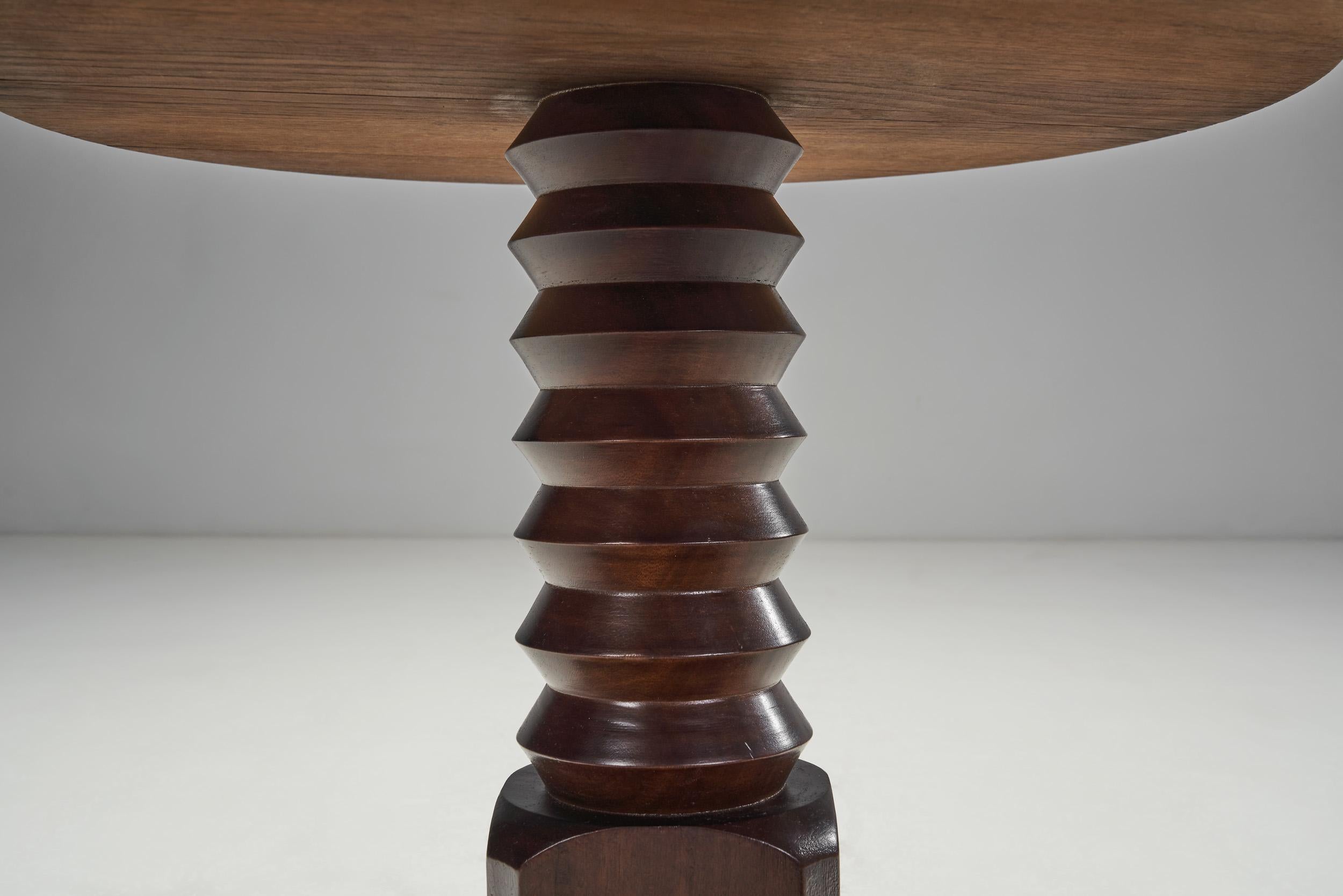 Sculptural Solid Wood Side Table with Column Base, Europe ca 1940s For Sale 5