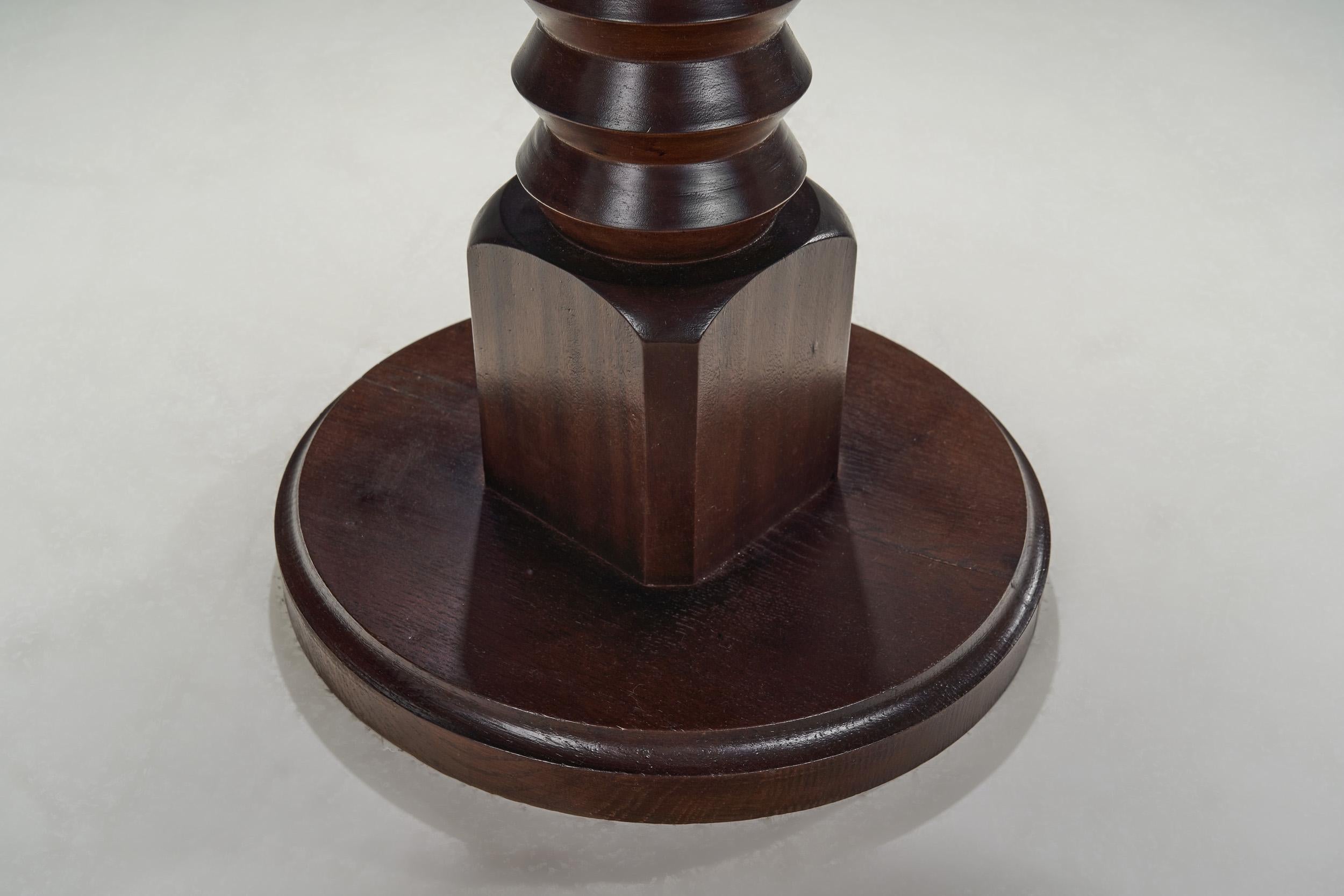 Sculptural Solid Wood Side Table with Column Base, Europe ca 1940s For Sale 6