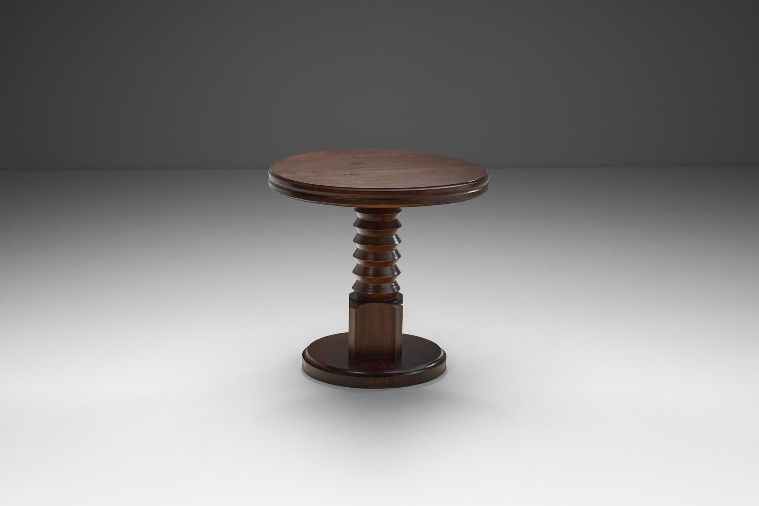 European Sculptural Solid Wood Side Table with Column Base, Europe ca 1940s For Sale