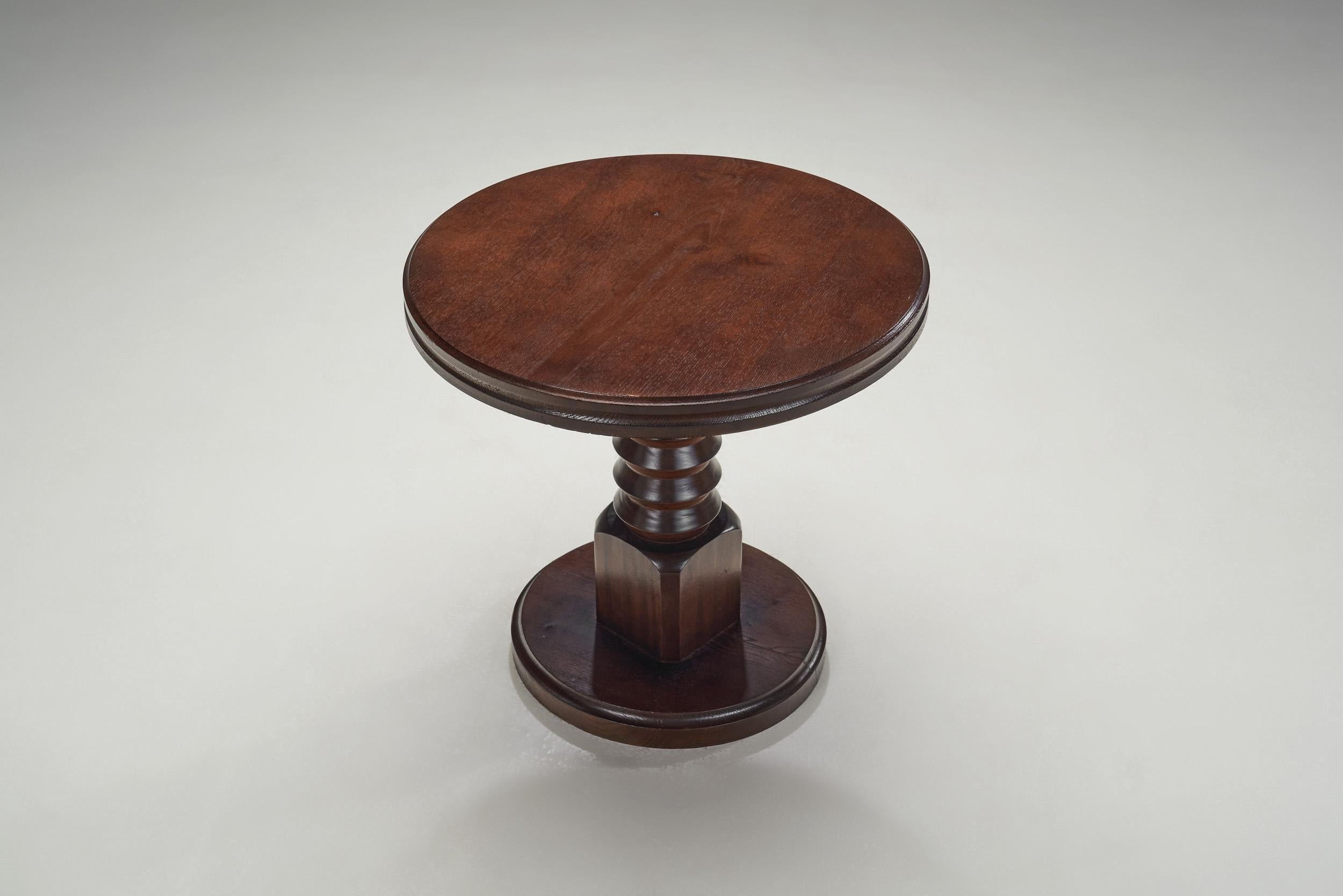 Mid-20th Century Sculptural Solid Wood Side Table with Column Base, Europe ca 1940s For Sale