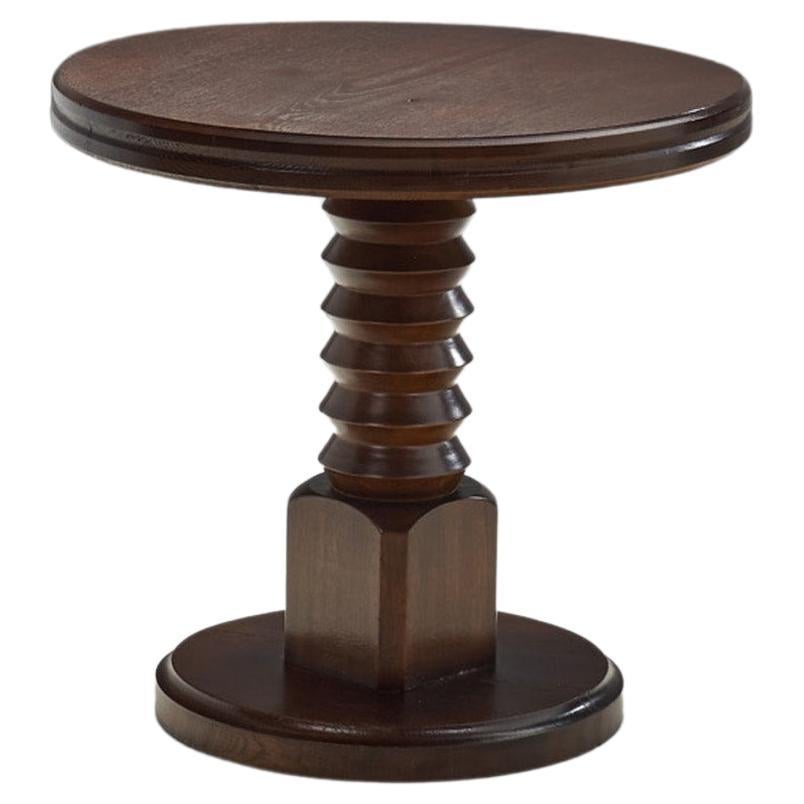 Sculptural Solid Wood Side Table with Column Base, Europe ca 1940s For Sale