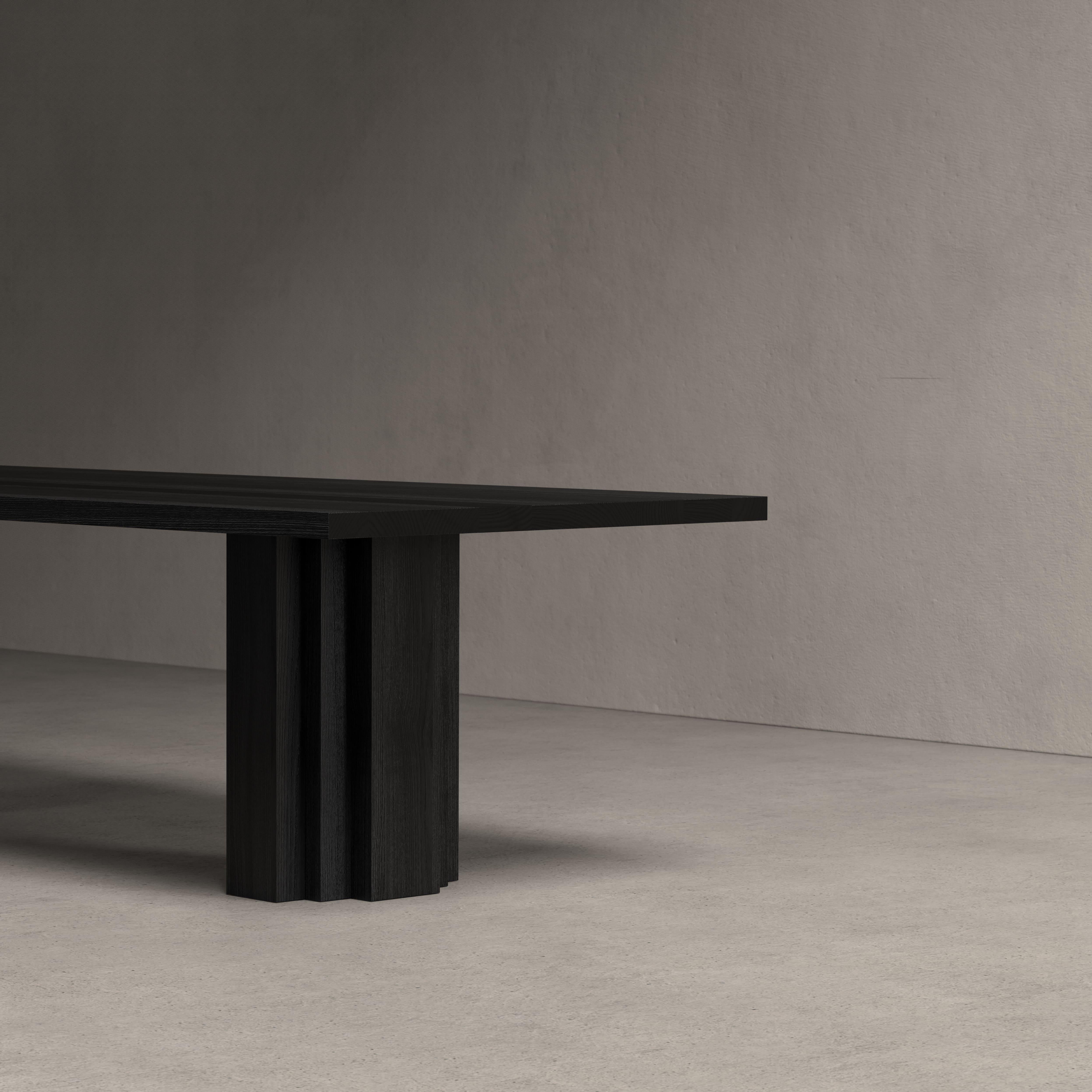 Brutalist Sculptural Solid Oak Wooden Brut Dining Table - Black For Sale