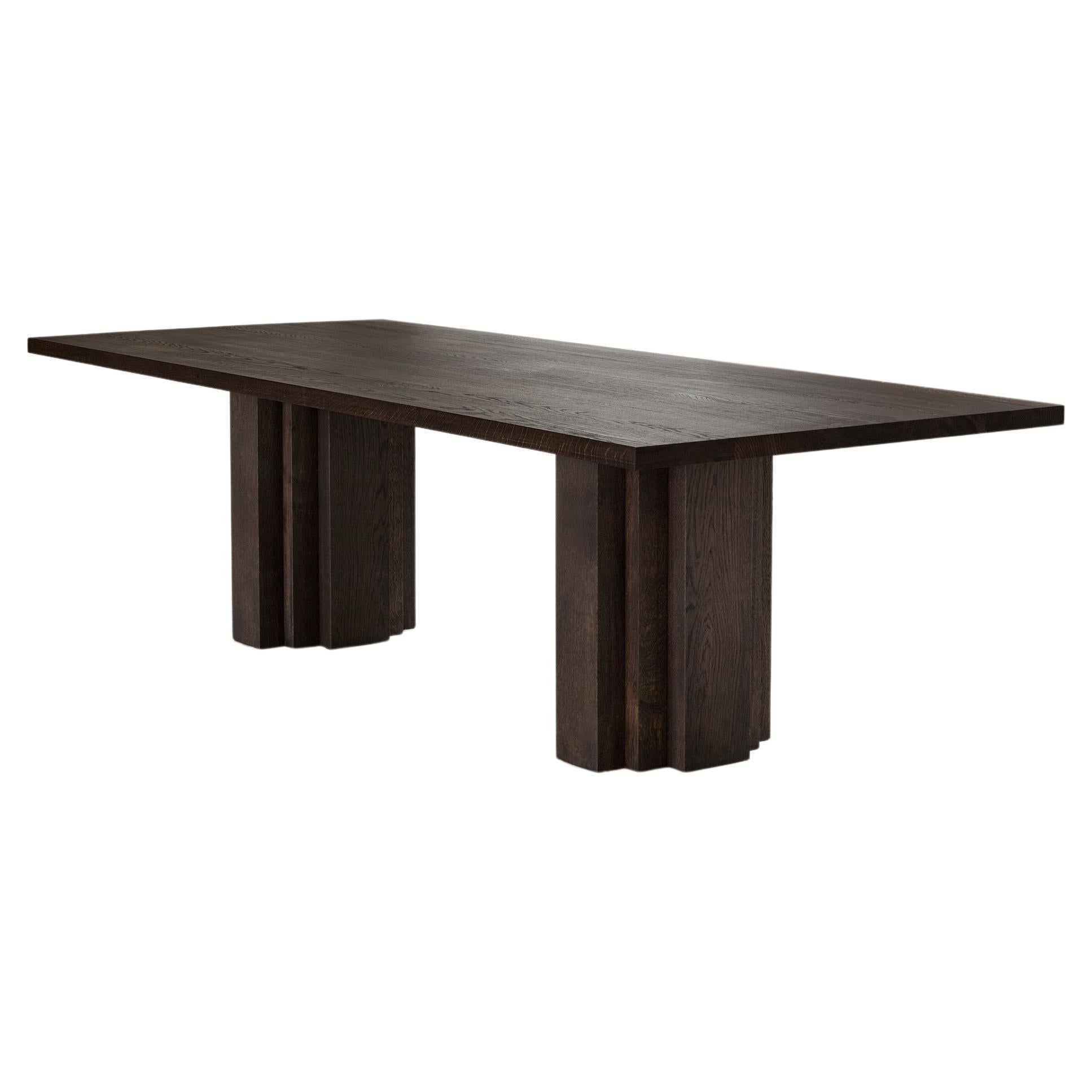 Sculptural Solid Oak Wooden Brut Dining Table For Sale