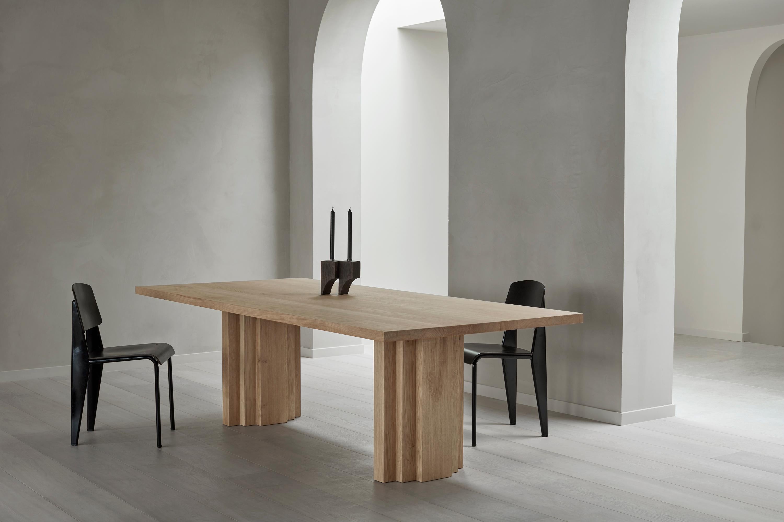 Brutalist Modern Sculptural Solid Oak Wooden Brut Slim Dining Table by Mokko Amsterdam For Sale