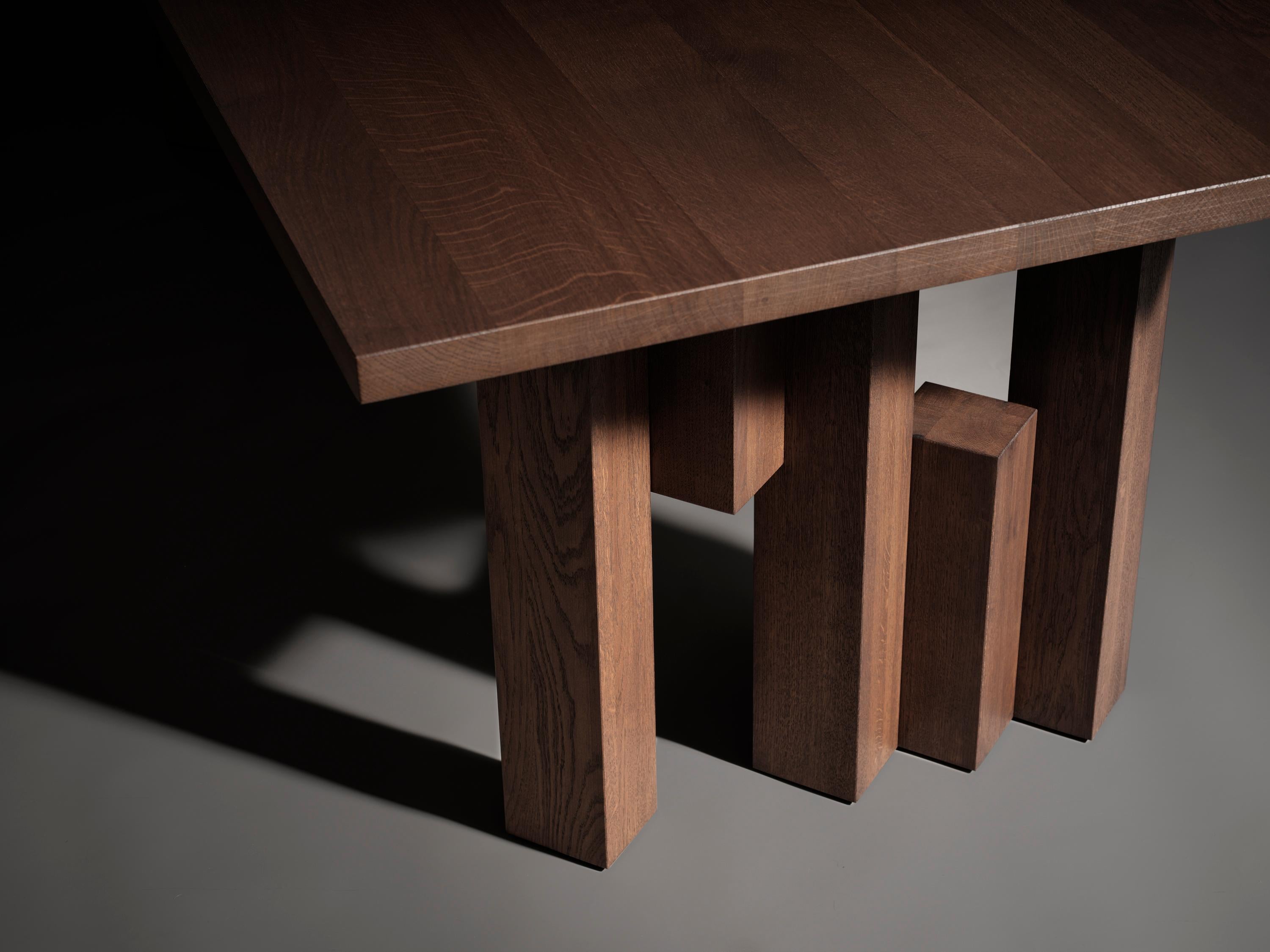 Brutalist Sculptural solid Oak wooden Fenestra dining table For Sale