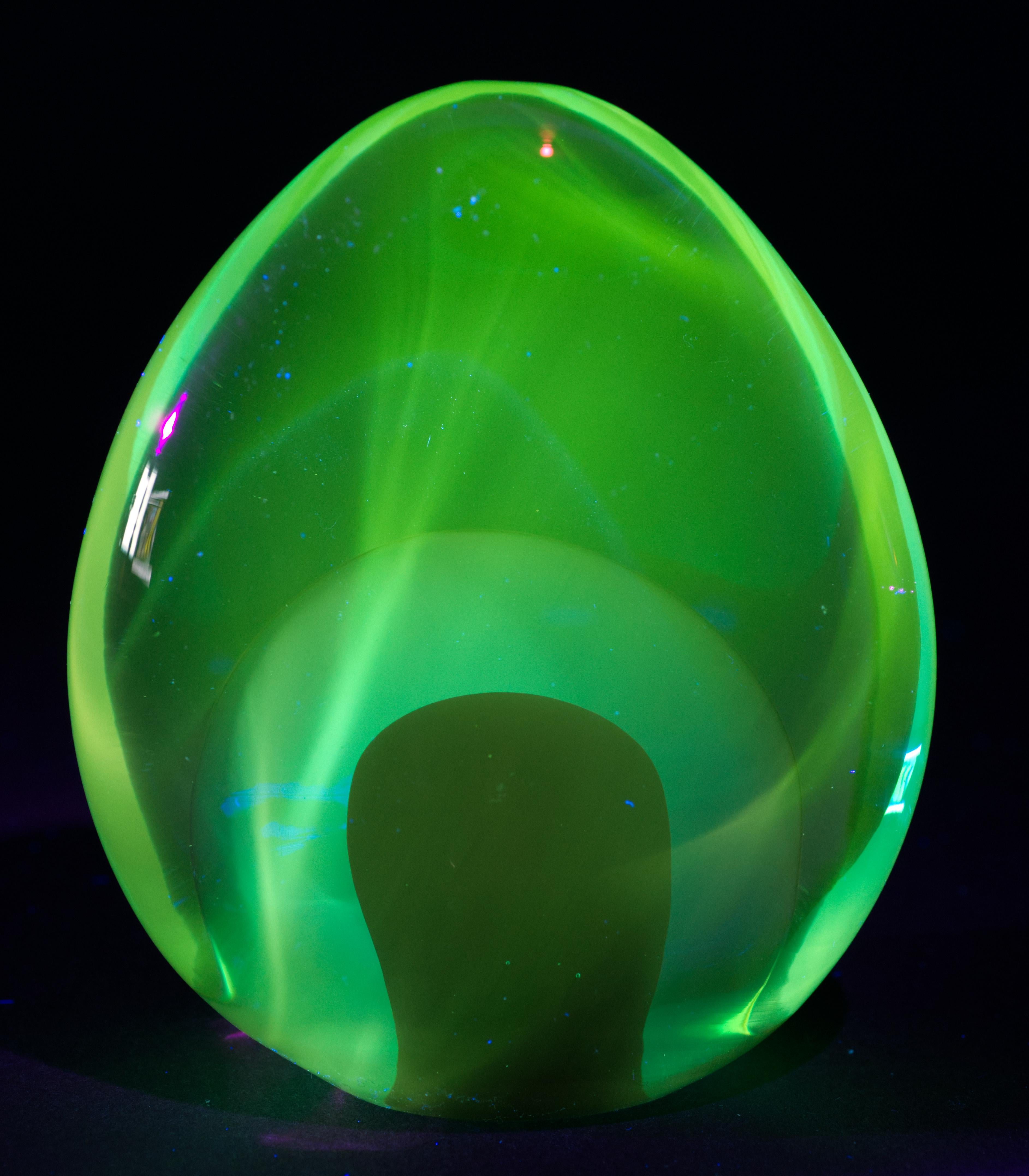 Organic Modern Sculptural Sommerso Murano Glass Paperweight, Glows in UV For Sale