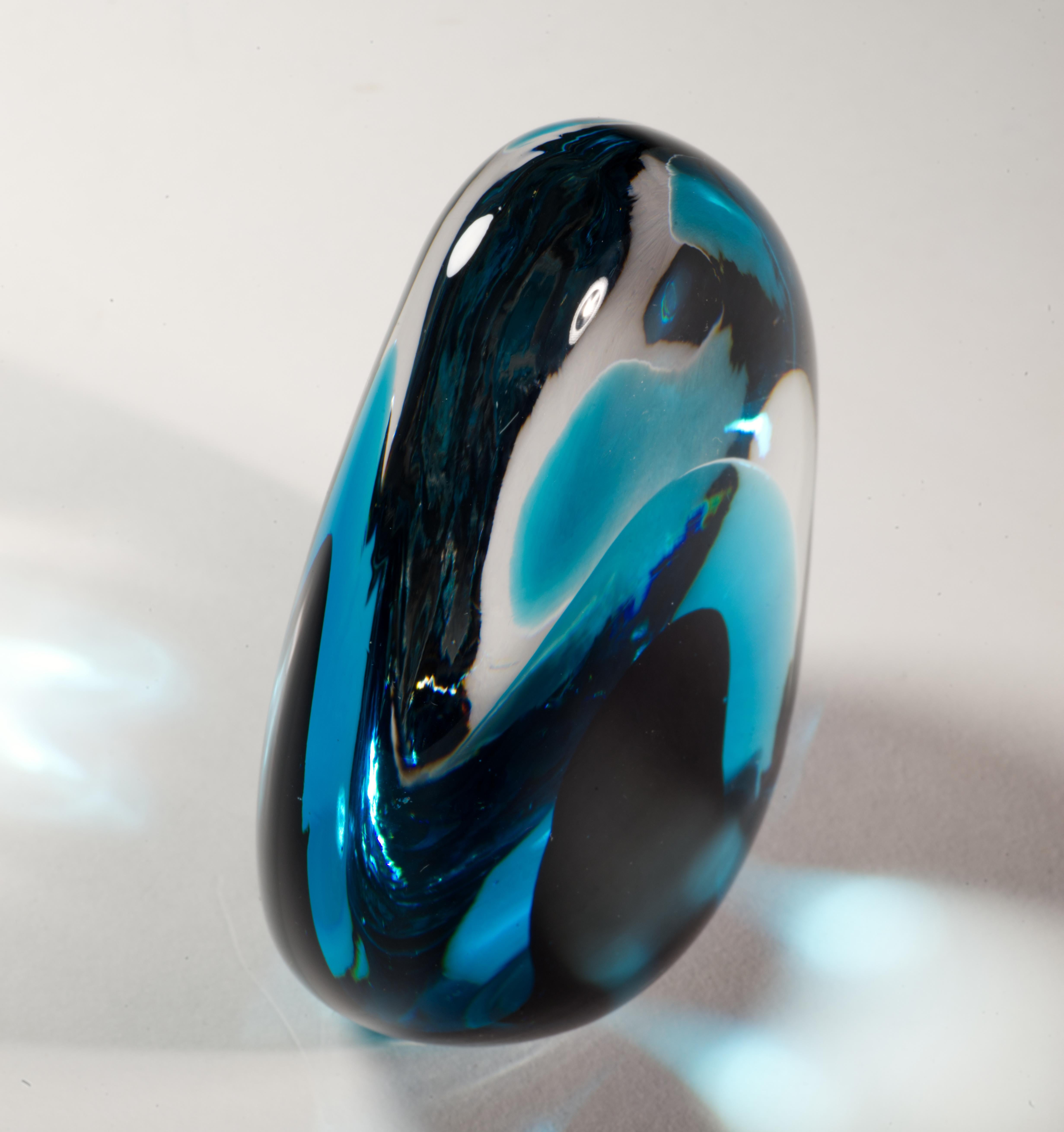 Sculptural Sommerso Murano Glass Paperweight, Glows in UV For Sale 1