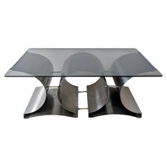Skulpturaler Couchtisch aus Stahl und Glas im Space-Age-Stil der 1970er Jahre von Francois Monnet, Kappa