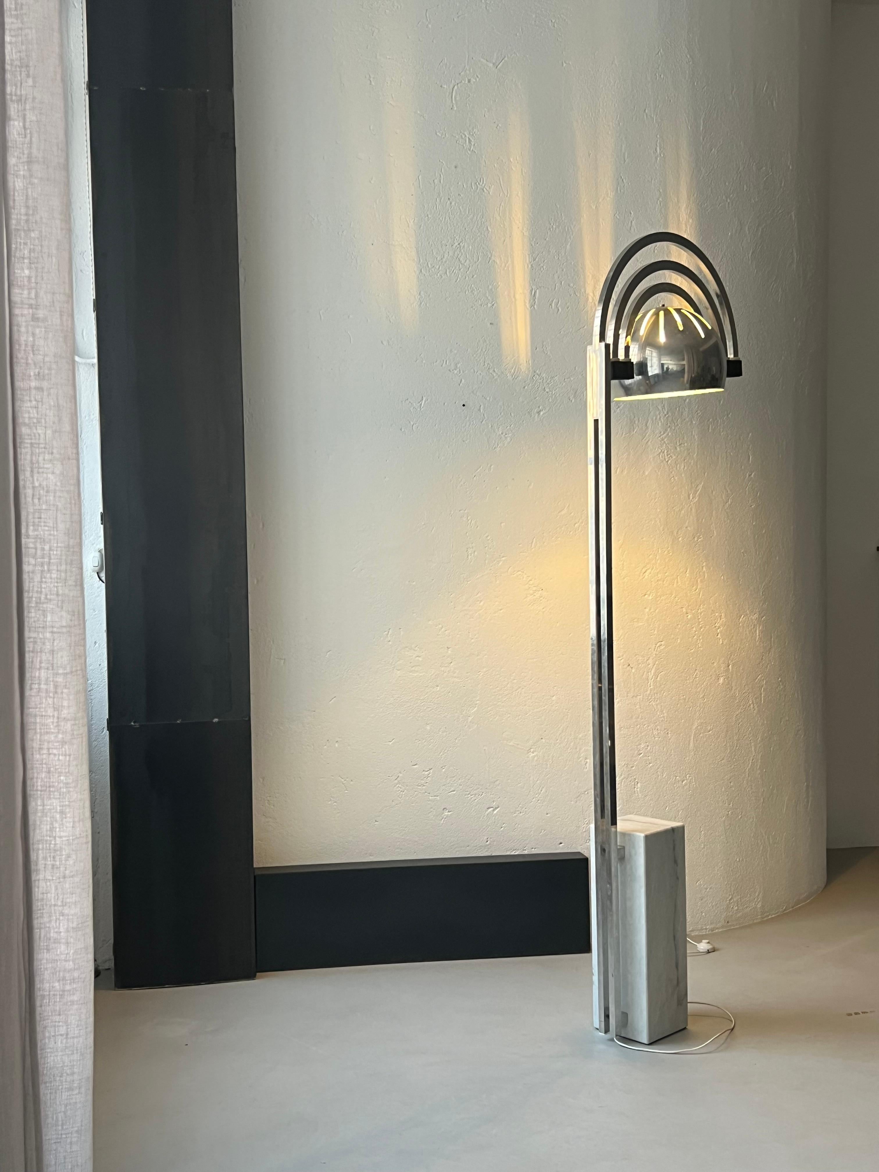 Sculptural Space Age Arco Floor Lamp, Chrome Metal, Three arches extendable For Sale 9