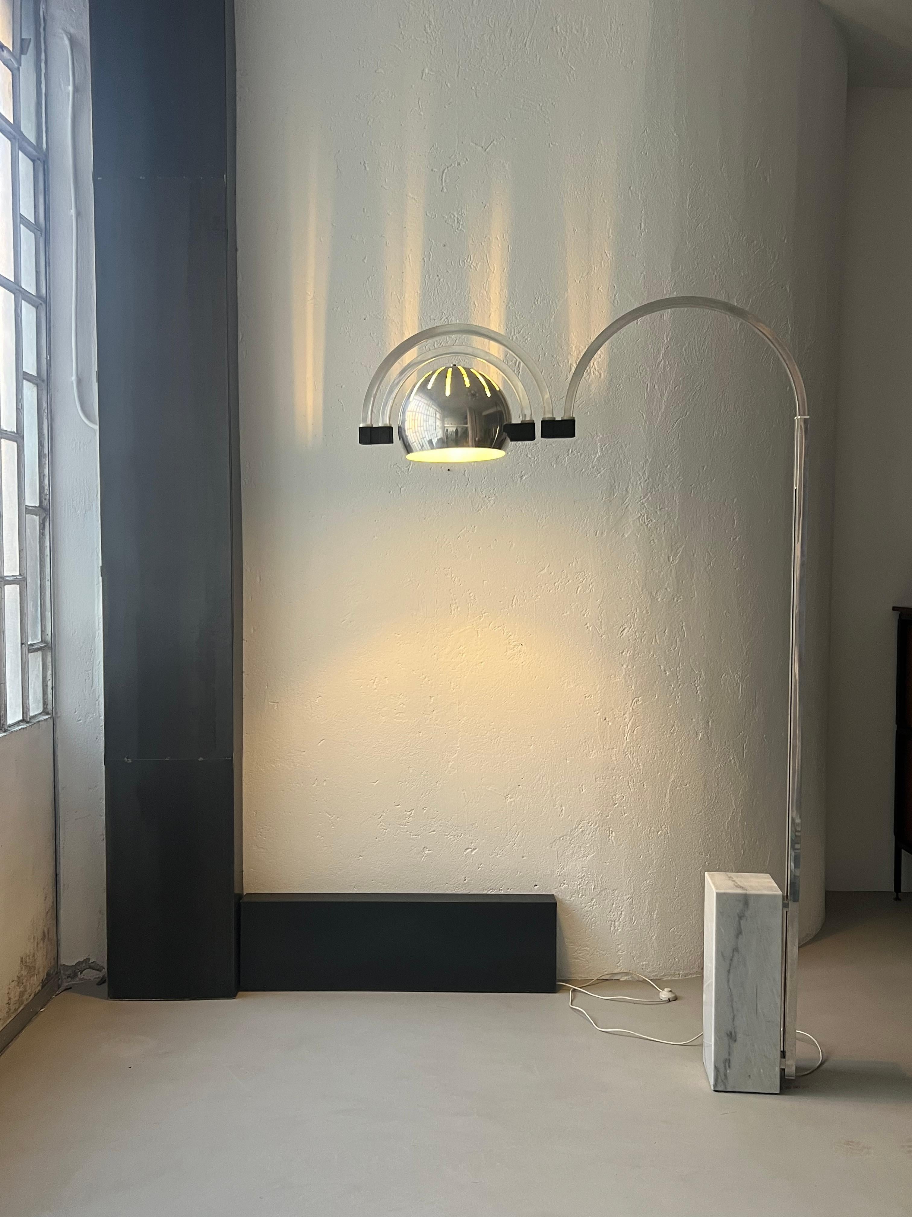 Steel Sculptural Space Age Arco Floor Lamp, Chrome Metal, Three arches extendable For Sale