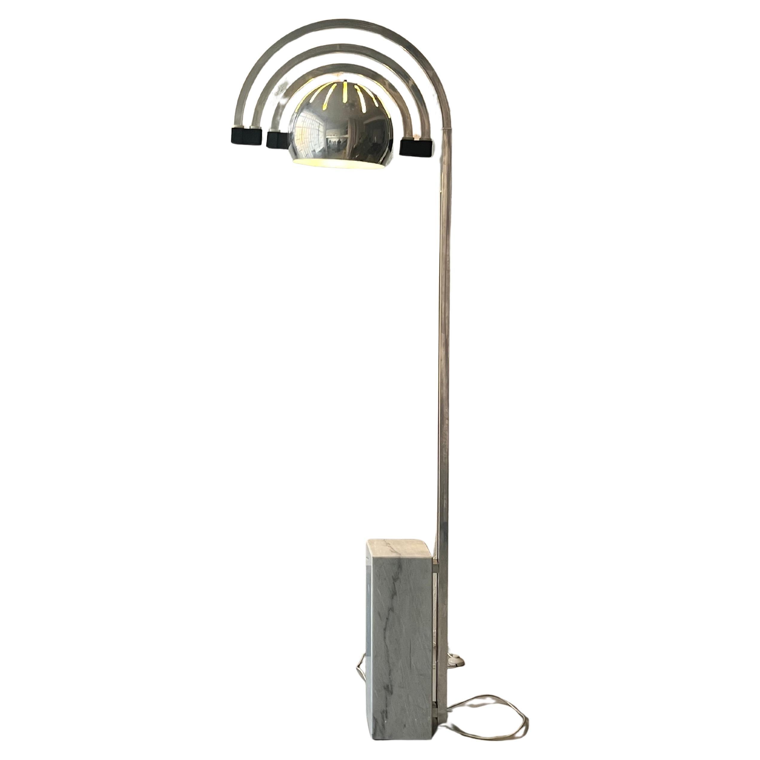 Sculptural Space Age Arco Floor Lamp, Chrome Metal, Three arches extendable