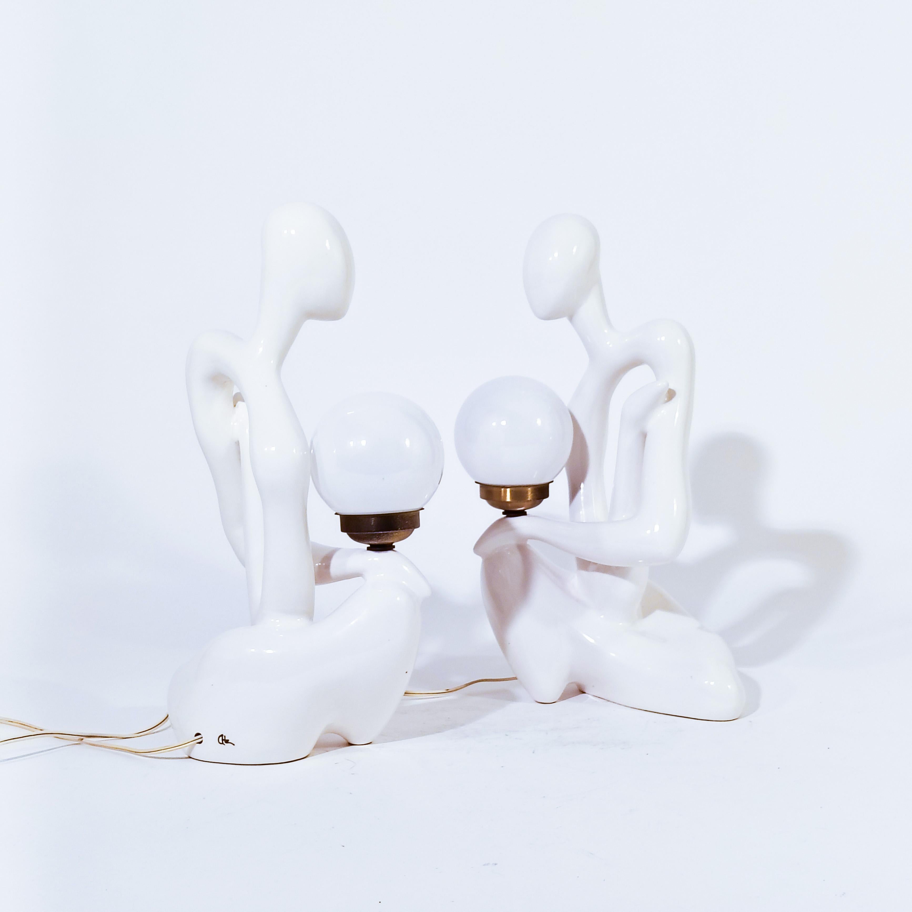 Ère spatiale Lampes de table sculpturales en céramique de Space AGE par Hernández Cortés, Espagne, années 1970 en vente