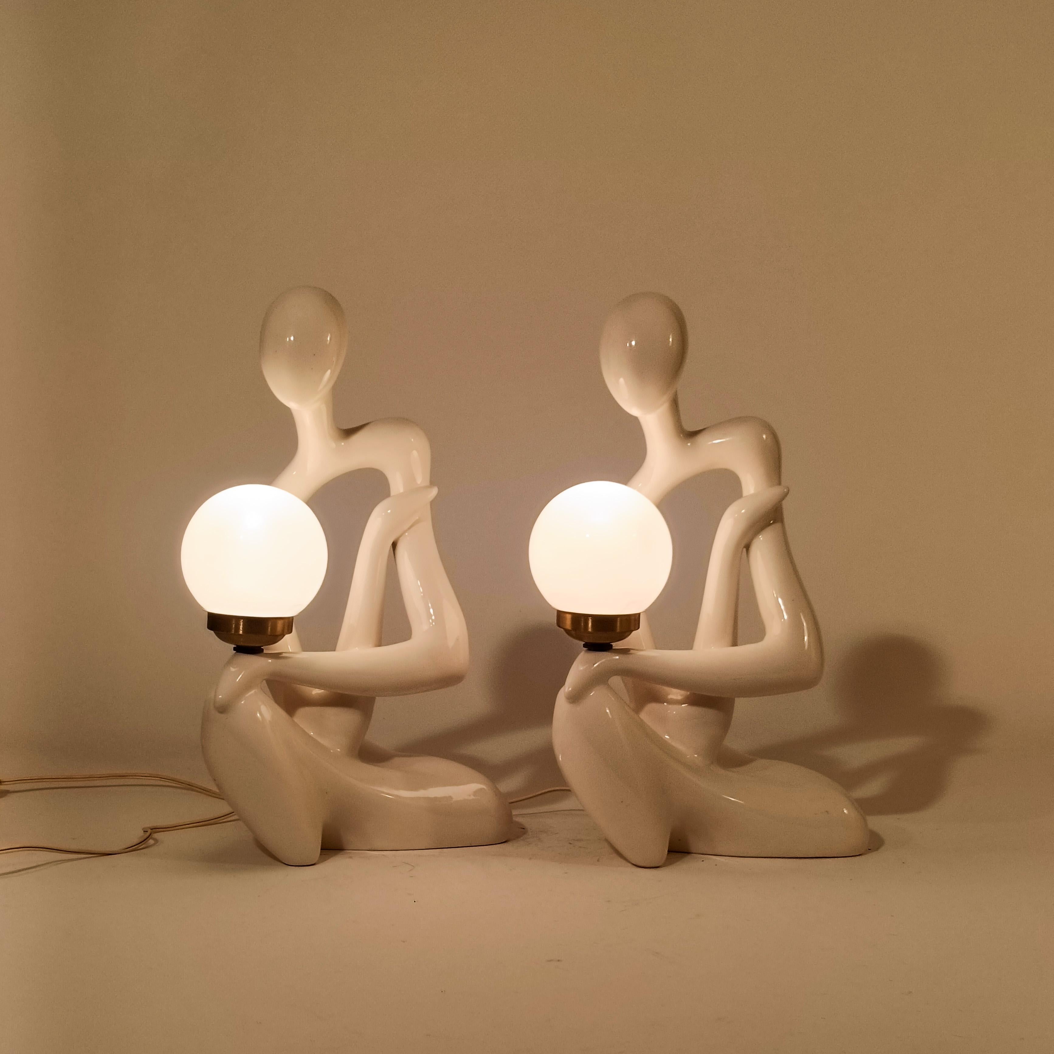 Espagnol Lampes de table sculpturales en céramique de Space AGE par Hernández Cortés, Espagne, années 1970 en vente