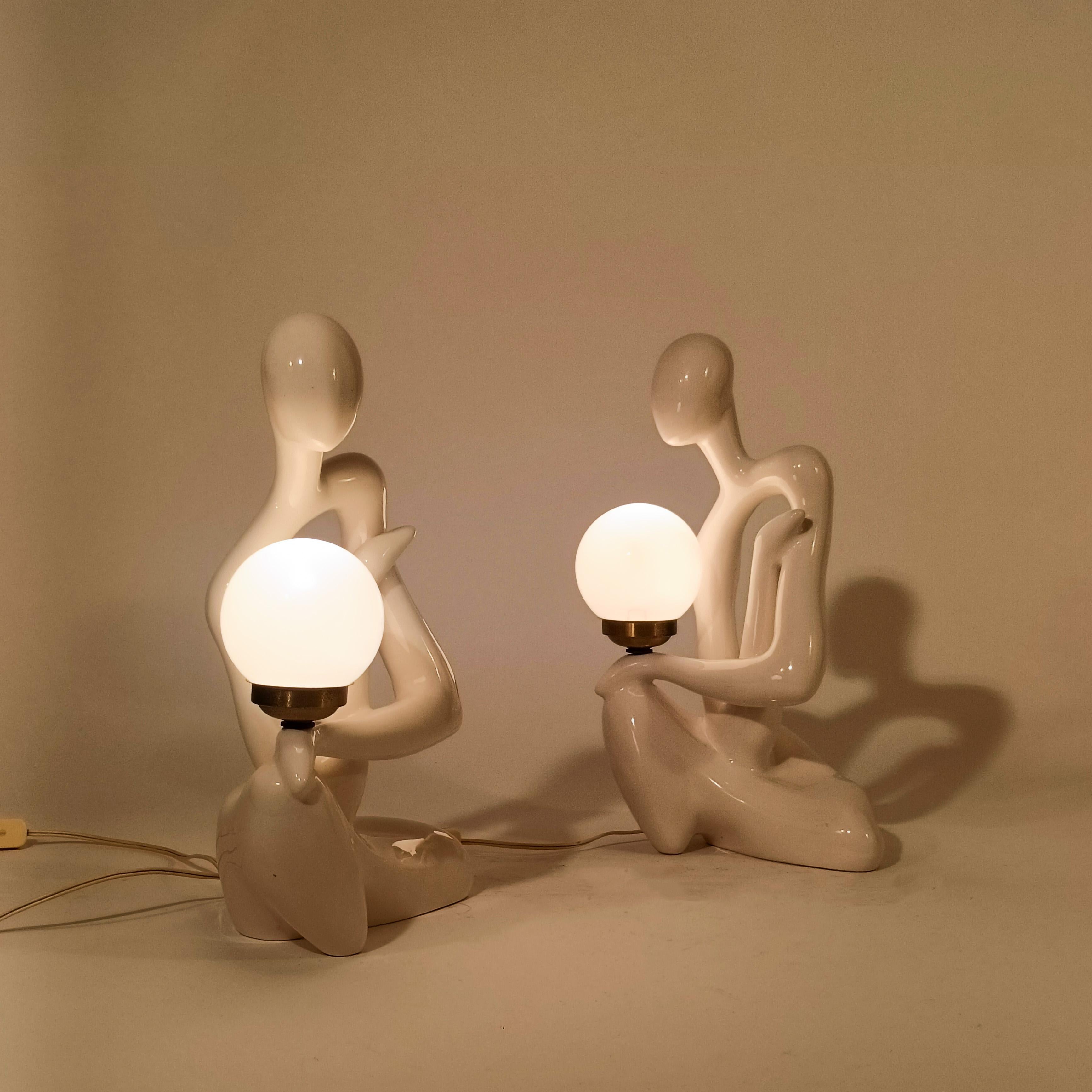 Moulé Lampes de table sculpturales en céramique de Space AGE par Hernández Cortés, Espagne, années 1970 en vente