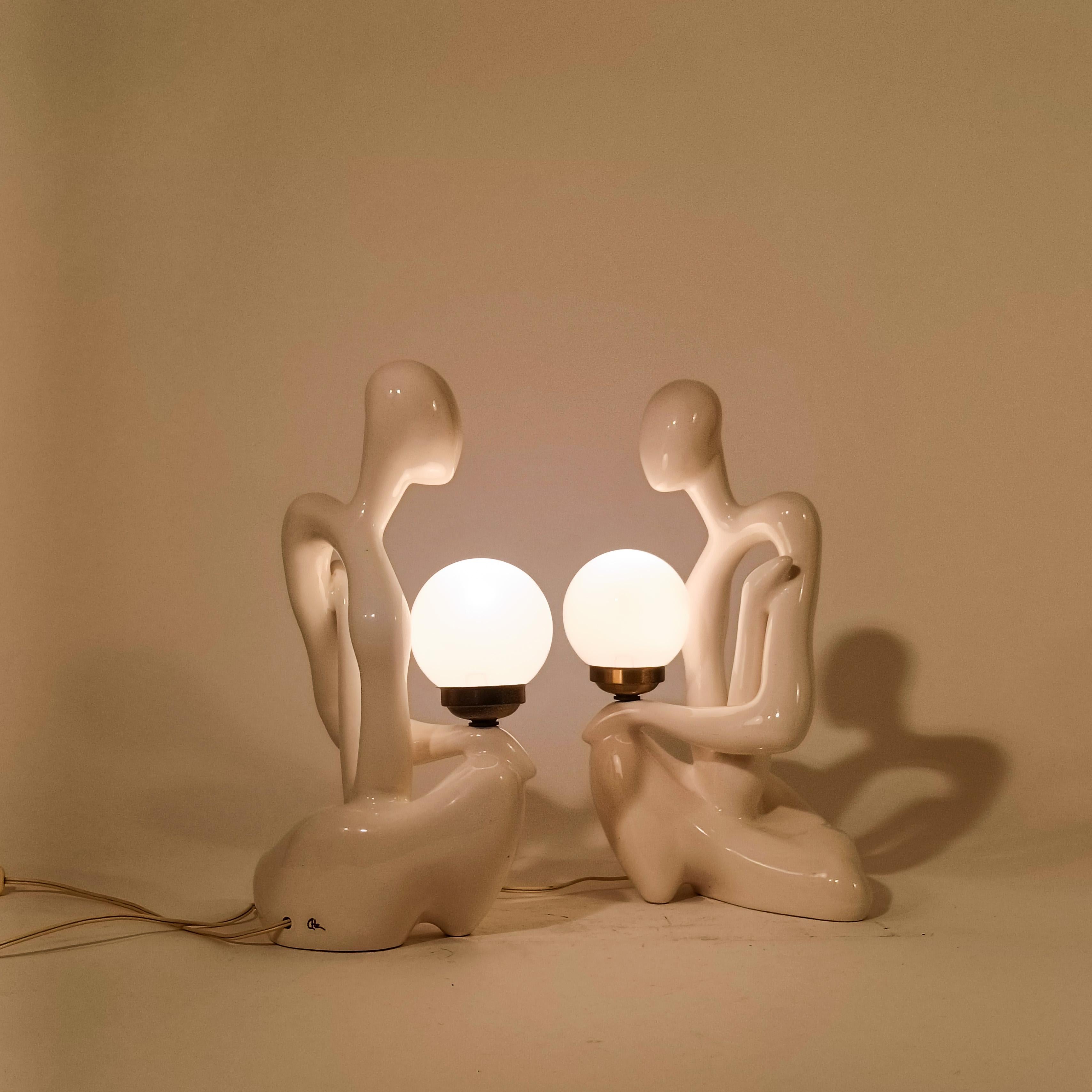 Lampes de table sculpturales en céramique de Space AGE par Hernández Cortés, Espagne, années 1970 Excellent état - En vente à SANT ADRIÀ DE BESÒS, ES
