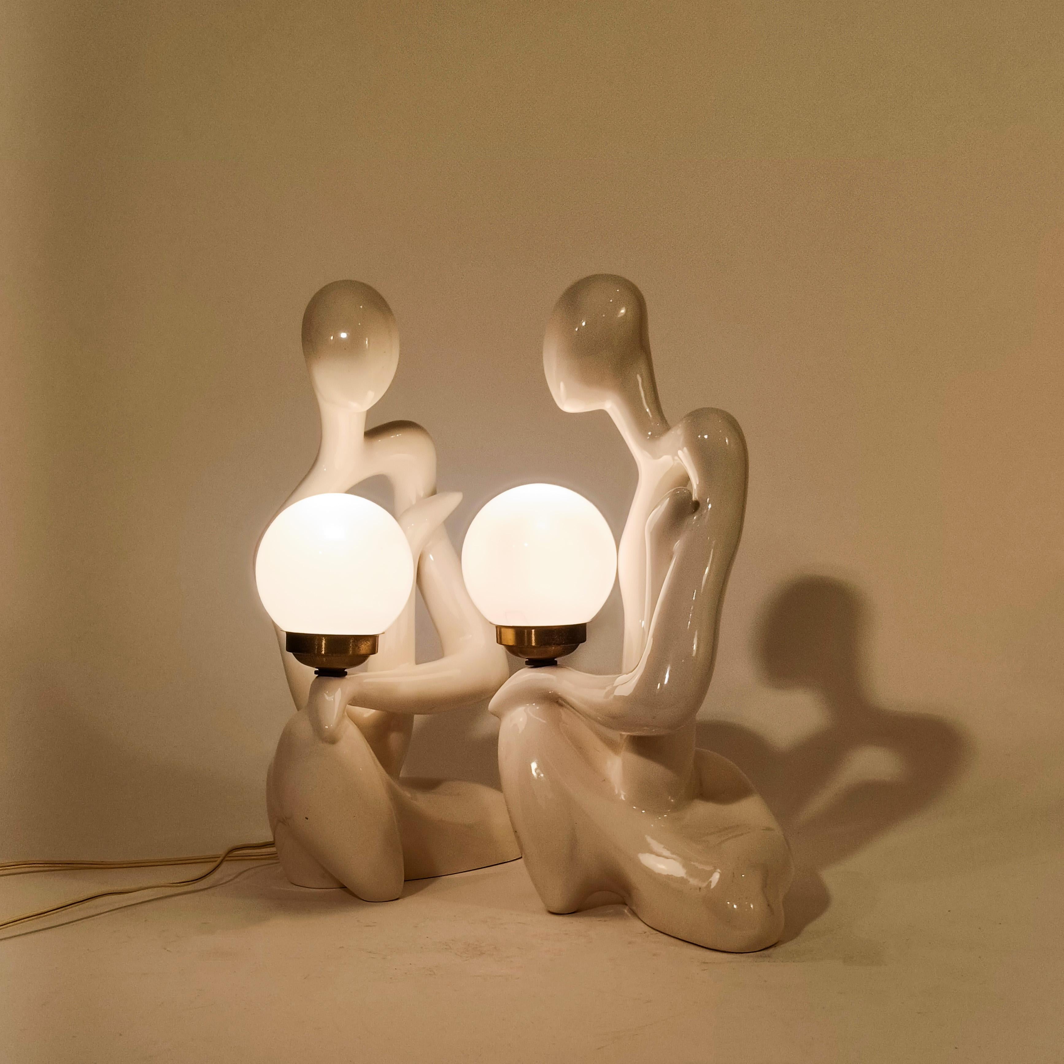 Fin du 20e siècle Lampes de table sculpturales en céramique de Space AGE par Hernández Cortés, Espagne, années 1970 en vente
