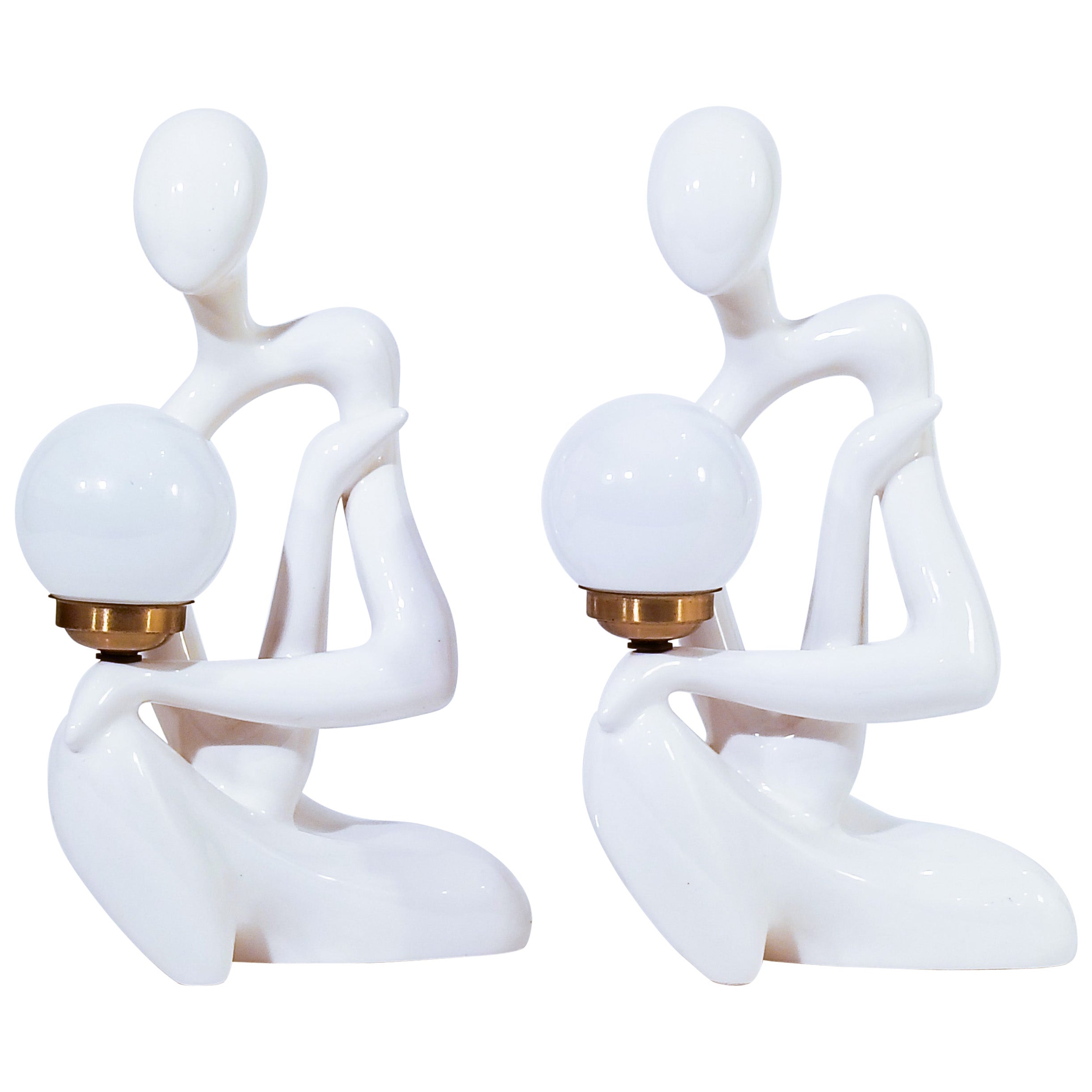 Lampes de table sculpturales en céramique de Space AGE par Hernández Cortés, Espagne, années 1970 en vente