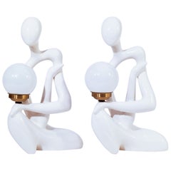 Lampes de table sculpturales en céramique de Space AGE par Hernández Cortés, Espagne, années 1970
