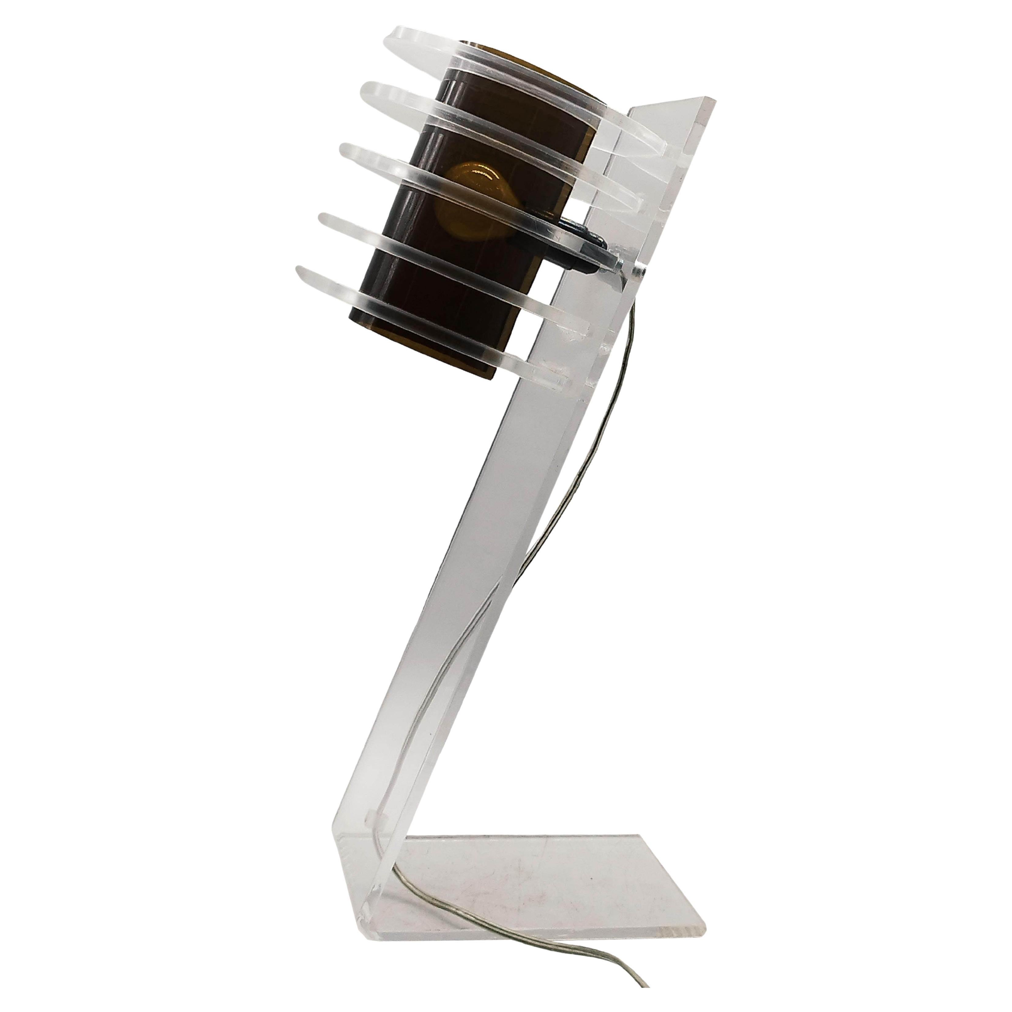 Sculptural Space Age  Clear and Smoke Lucite Table Lamp, Italy 1970s