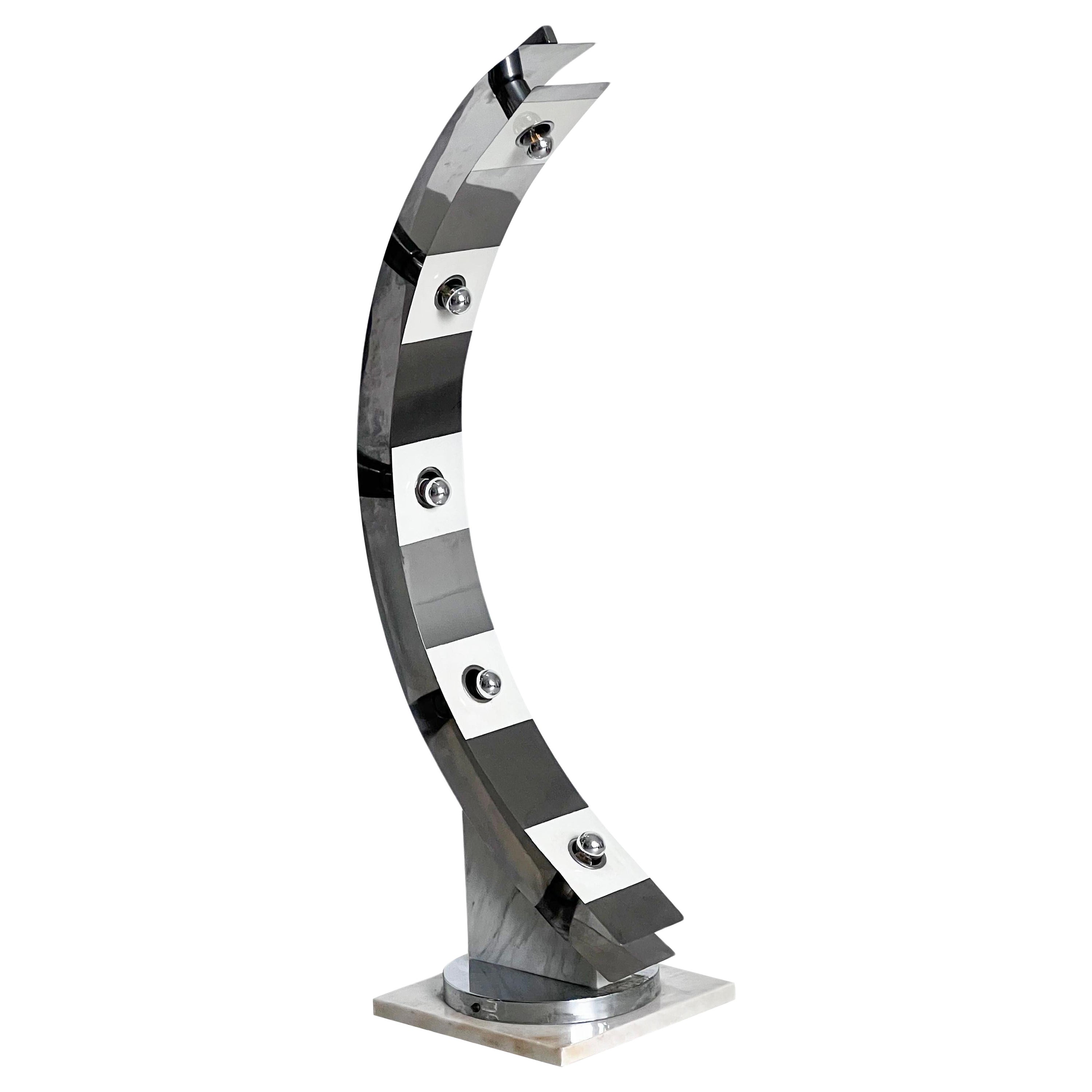 Sculptural space age floor lamp in marble and chrome metal, italian design