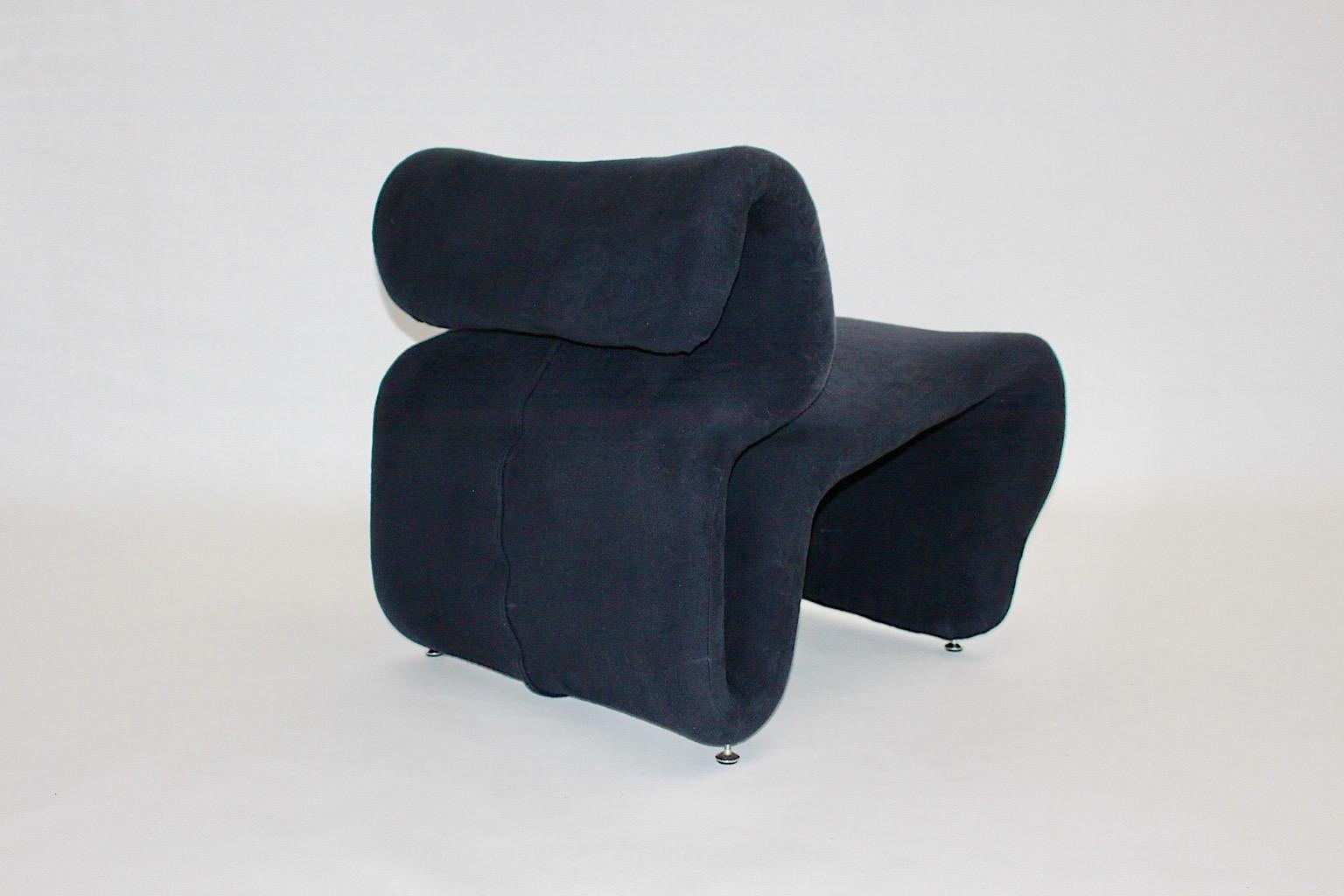 Sculptural Space Age Vintage Blue Lounge Chair Etcetera Jan Ekselius, 1970s For Sale 4