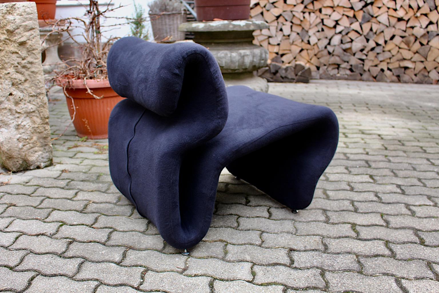 Sculptural Space Age Vintage Blue Lounge Chair Etcetera Jan Ekselius, 1970s 6