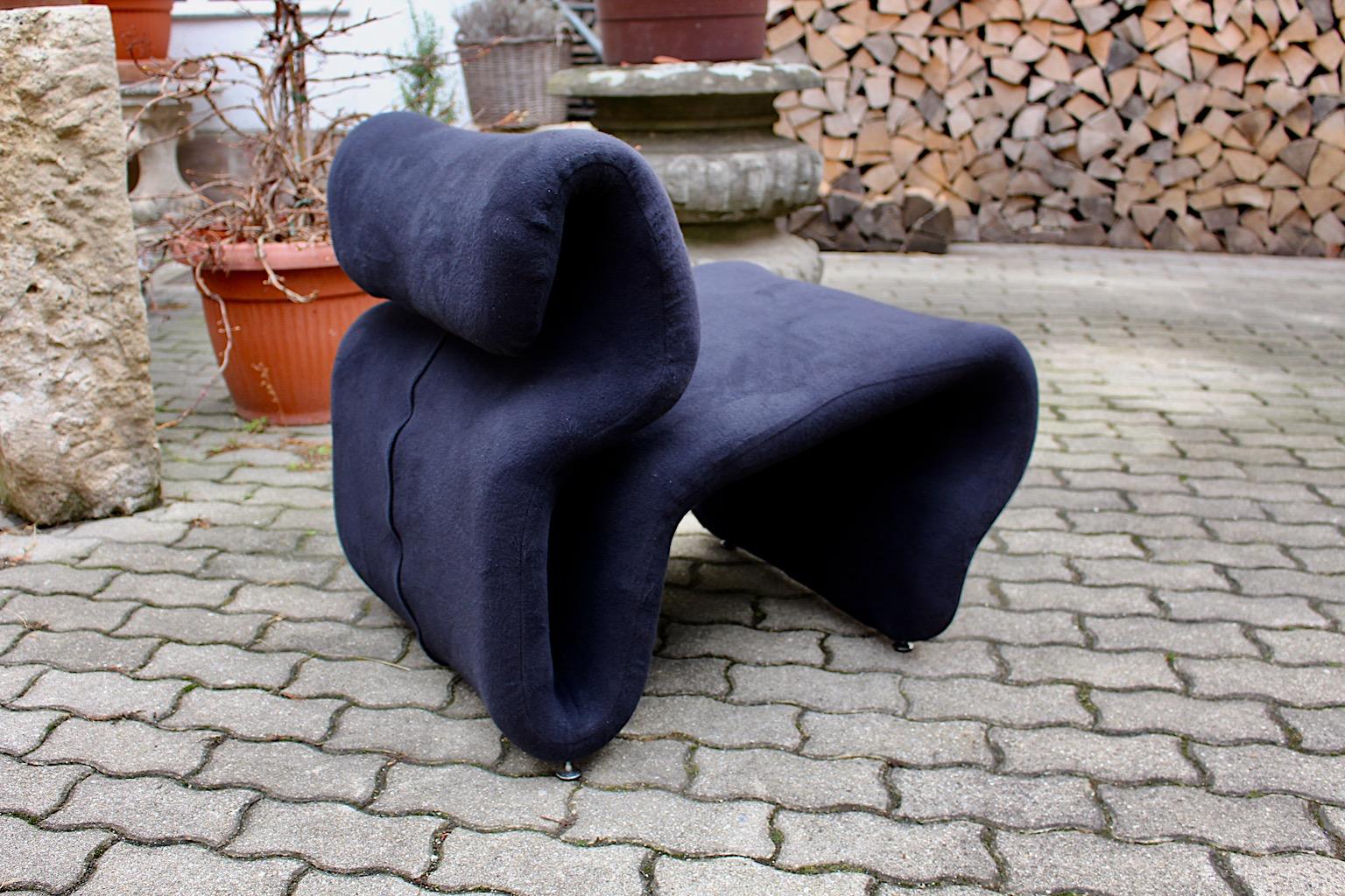 Sculptural Space Age Vintage Blue Lounge Chair Etcetera Jan Ekselius, 1970s For Sale 7