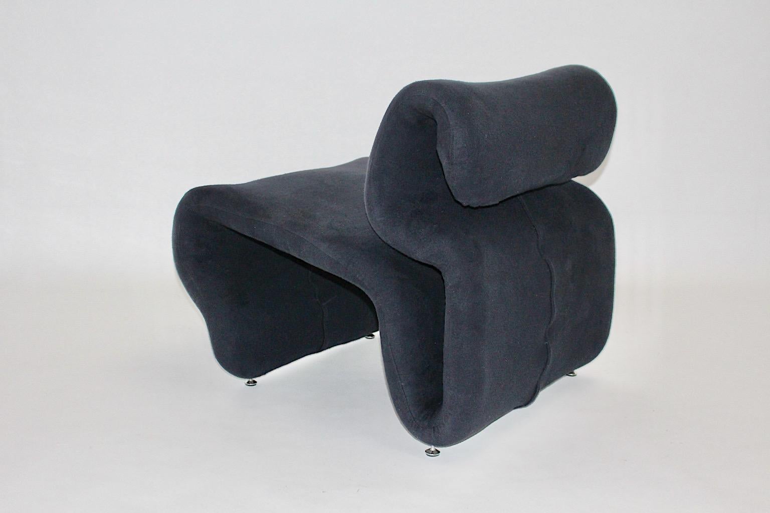 Sculptural Space Age Vintage Blue Lounge Chair Etcetera Jan Ekselius, 1970s For Sale 1