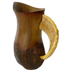 Skulpturaler Krug aus spanischem Olivenholz und Widderhorn von A. Fernandez, CIRCA 1950
