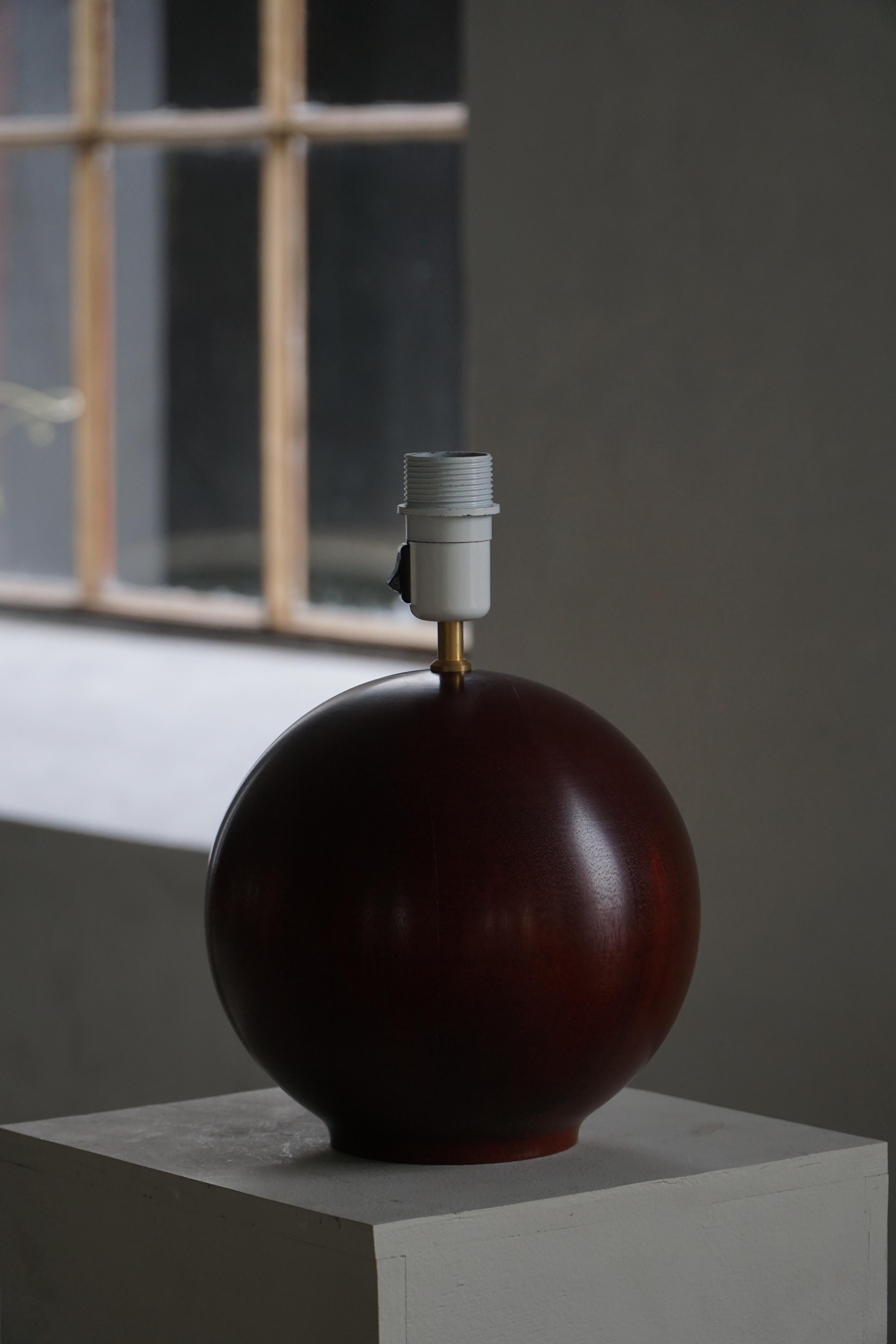 Sculptural Sphere-Shaped Table Lamp in Dark Wood, Danish Modern, 1980s For Sale 1