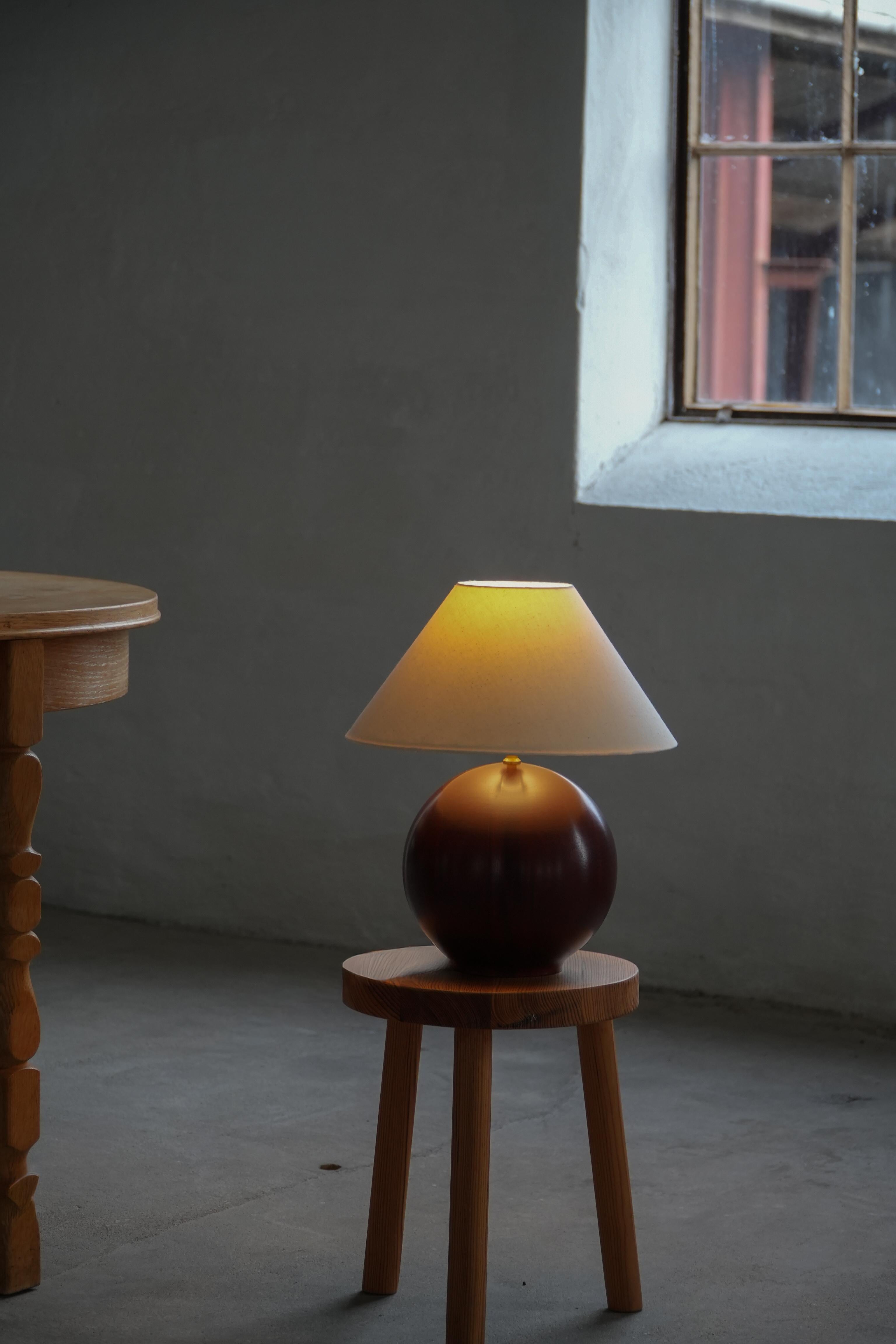 Sculptural Sphere-Shaped Table Lamp in Dark Wood, Danish Modern, 1980s For Sale 2