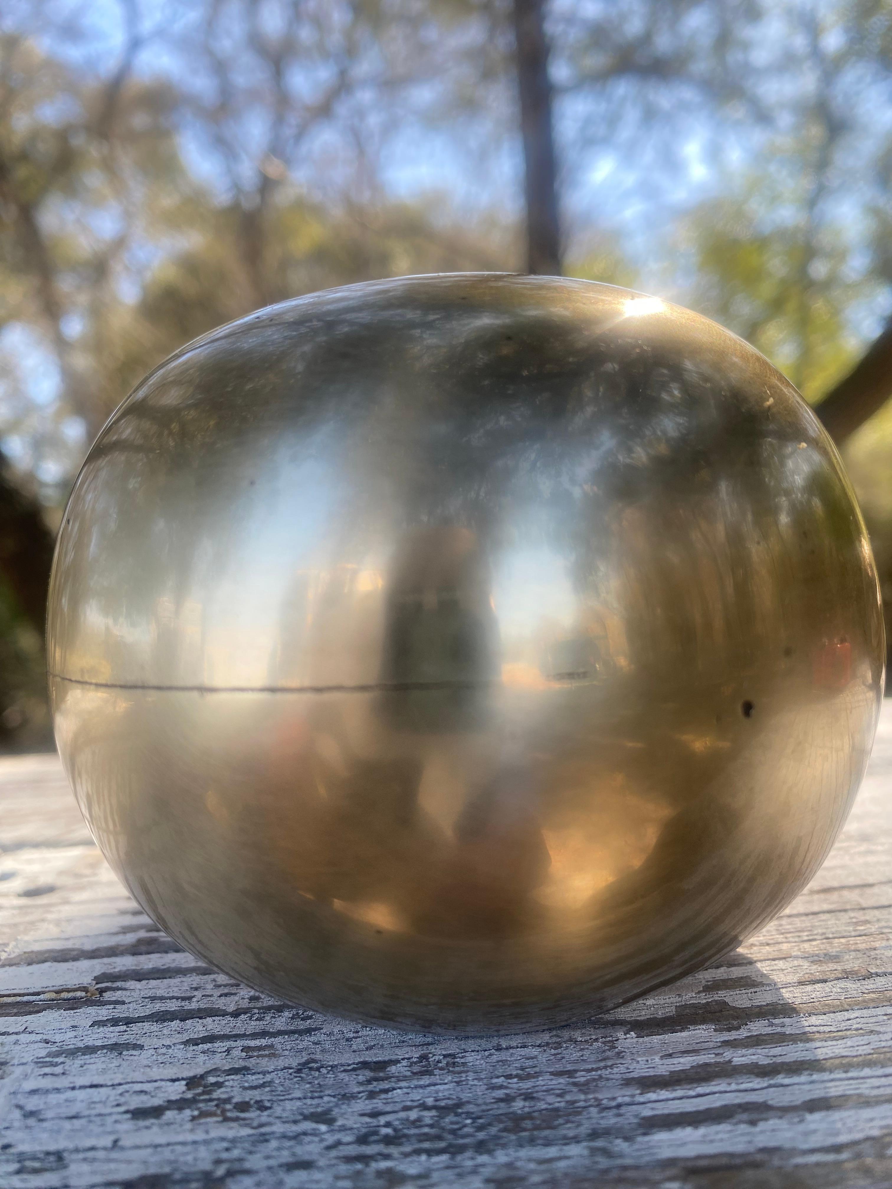 Hand-Crafted Sculptural Spherical Geometric Brass Candle Holders, a Pair For Sale