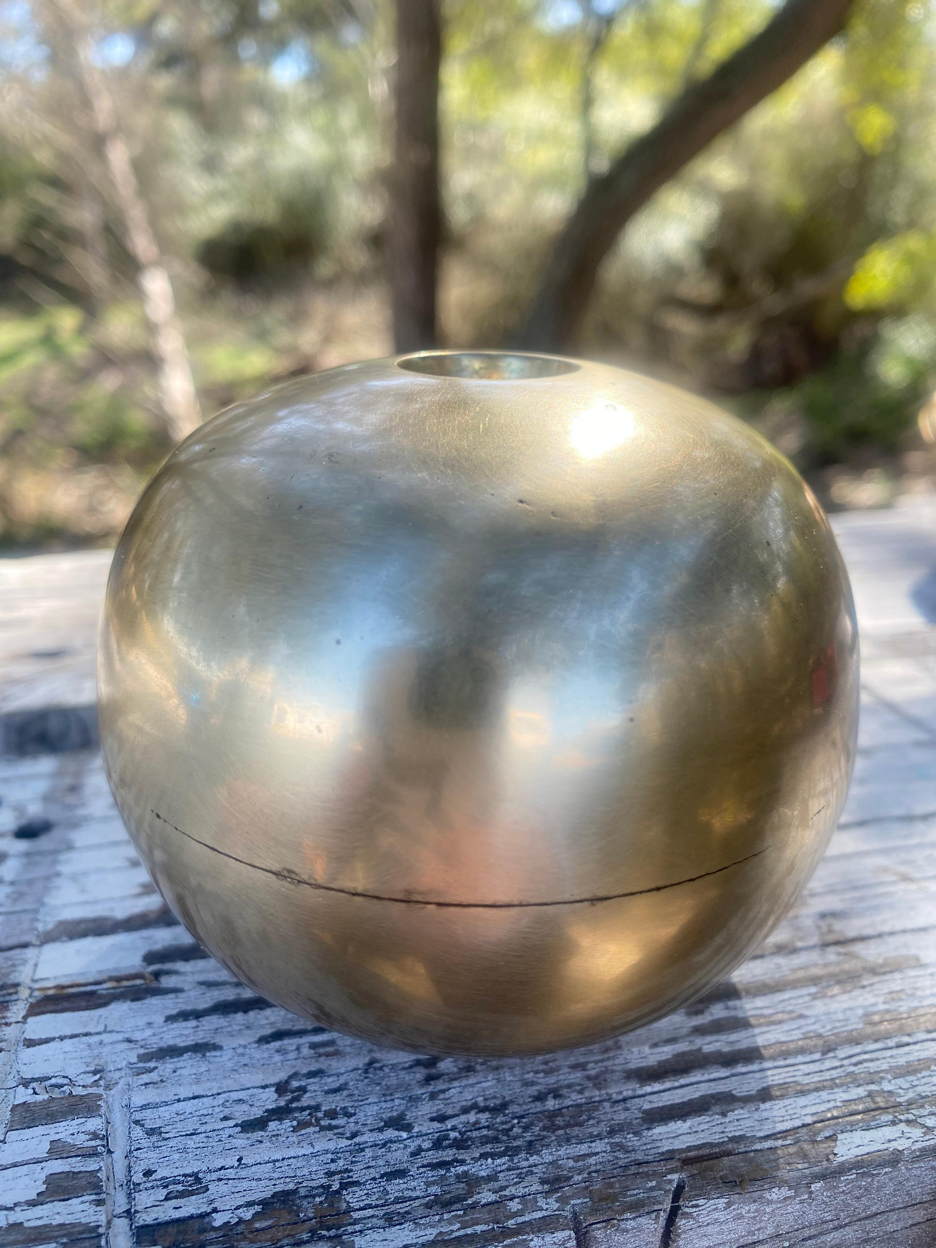 Sculptural Spherical Geometric Brass Candle Holders, a Pair In Good Condition For Sale In Round Top, TX