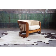 Sculptural Spindle Backed Howard & Pearsall Postmodern Oak Lounge Chair, 1970s
