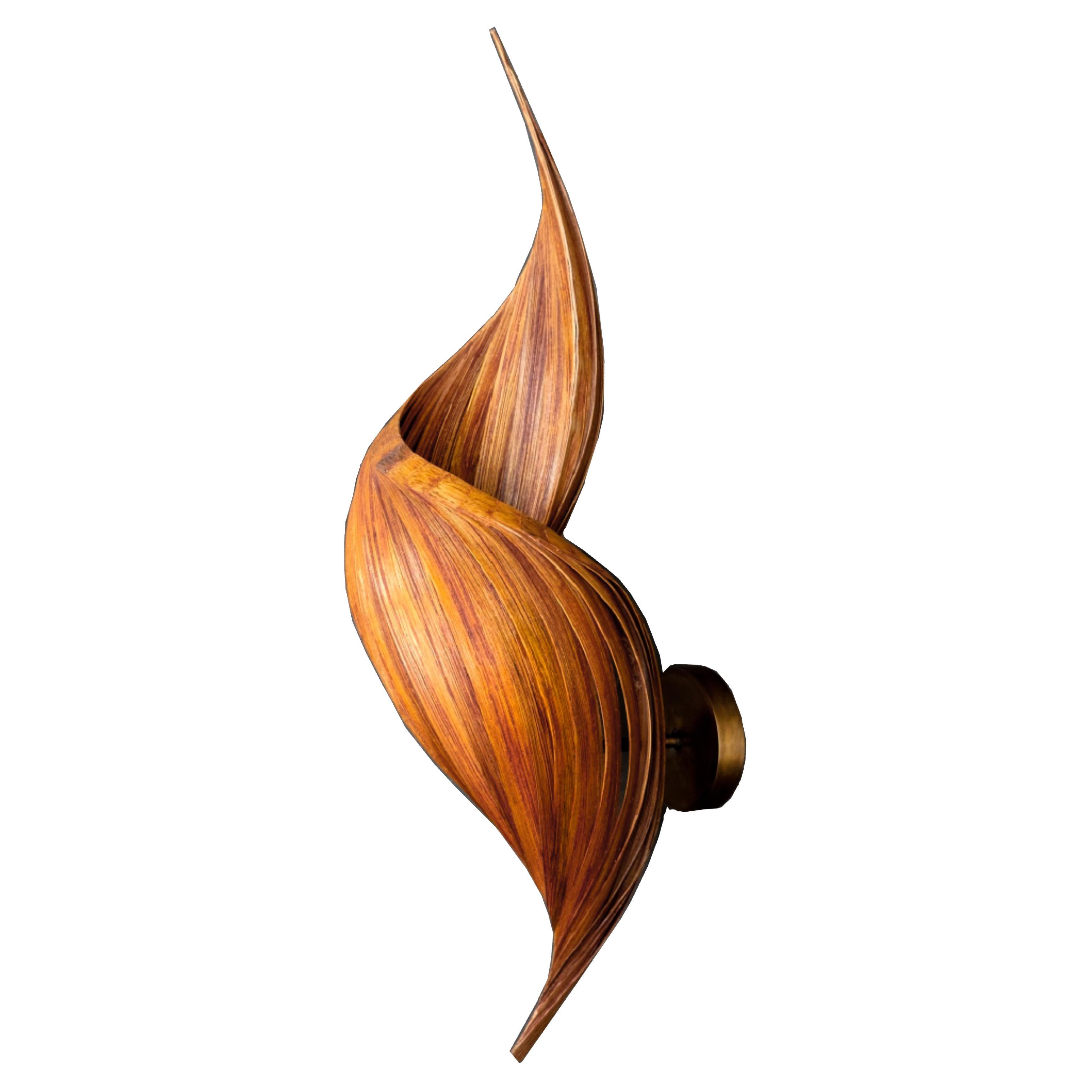 Sculptural Spiral Coconut Wood Wall Lamp. Curated Selection For Sale