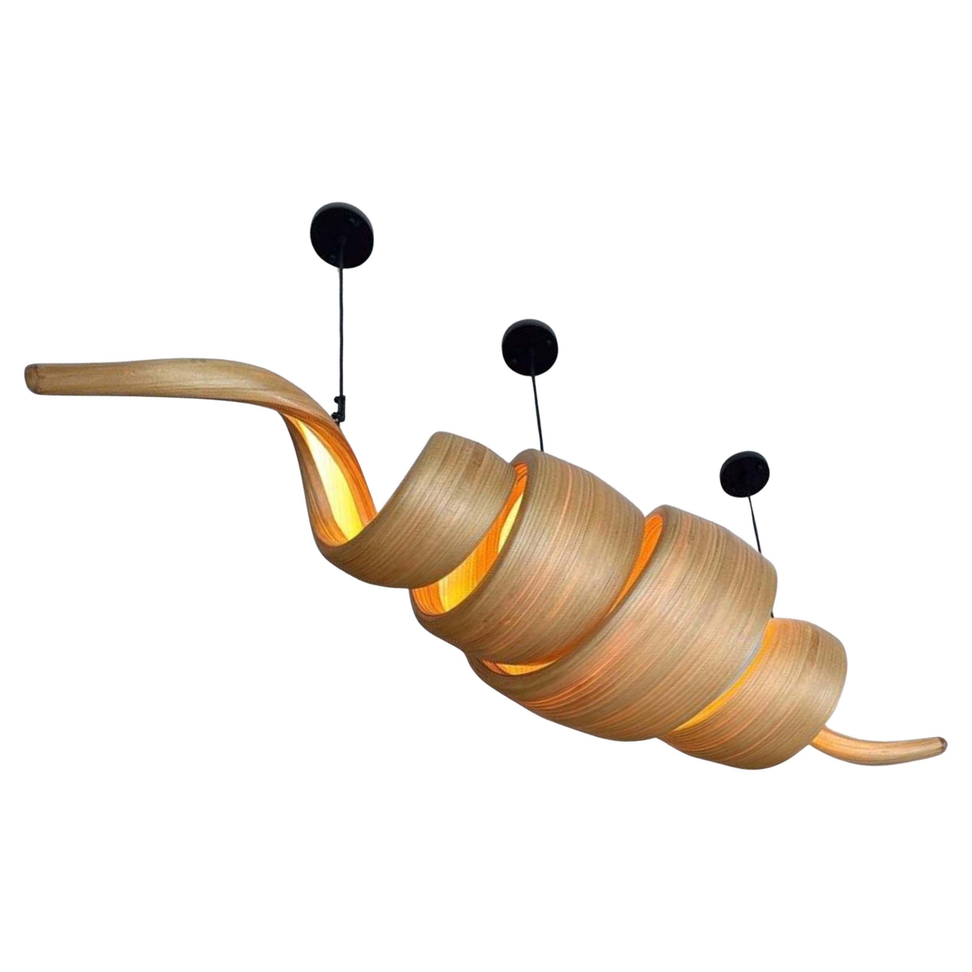 Sculptural Spiral "Croissant" wooden Lamp. Curated Selection