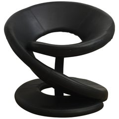 Vintage Sculptural Spiral Leather Lounge Chair