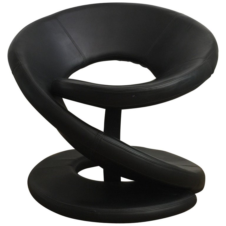 Sculptural Spiral Leather Lounge Chair For Sale