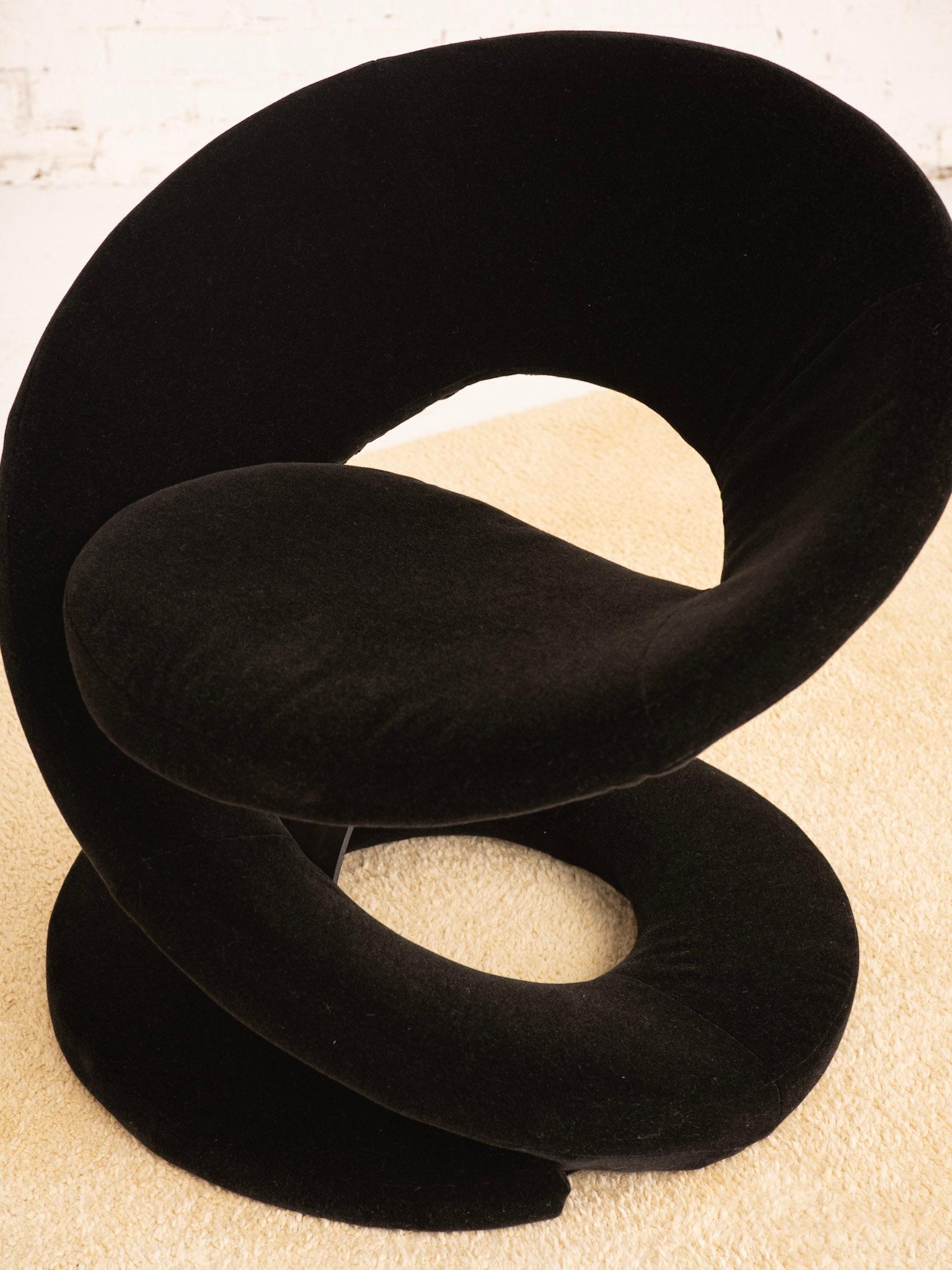 Post-Modern Sculptural Spiral Ribbon Chair in Black Mohair Attributed to Jaymar For Sale