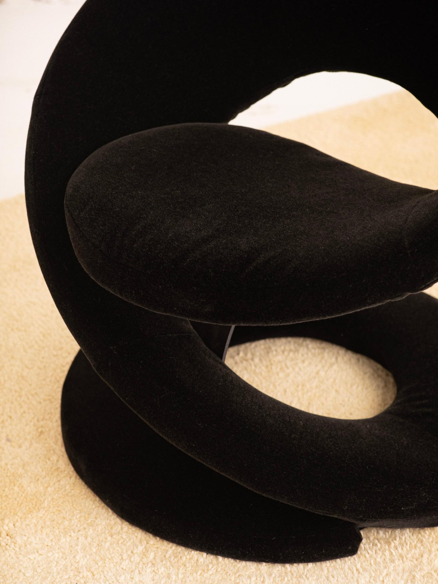 Canadian Sculptural Spiral Ribbon Chair in Black Mohair Attributed to Jaymar For Sale