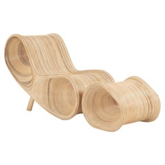 Sculptural Split Reed Lounge Chair and Ottoman in the Manner of Betty Cobonpue