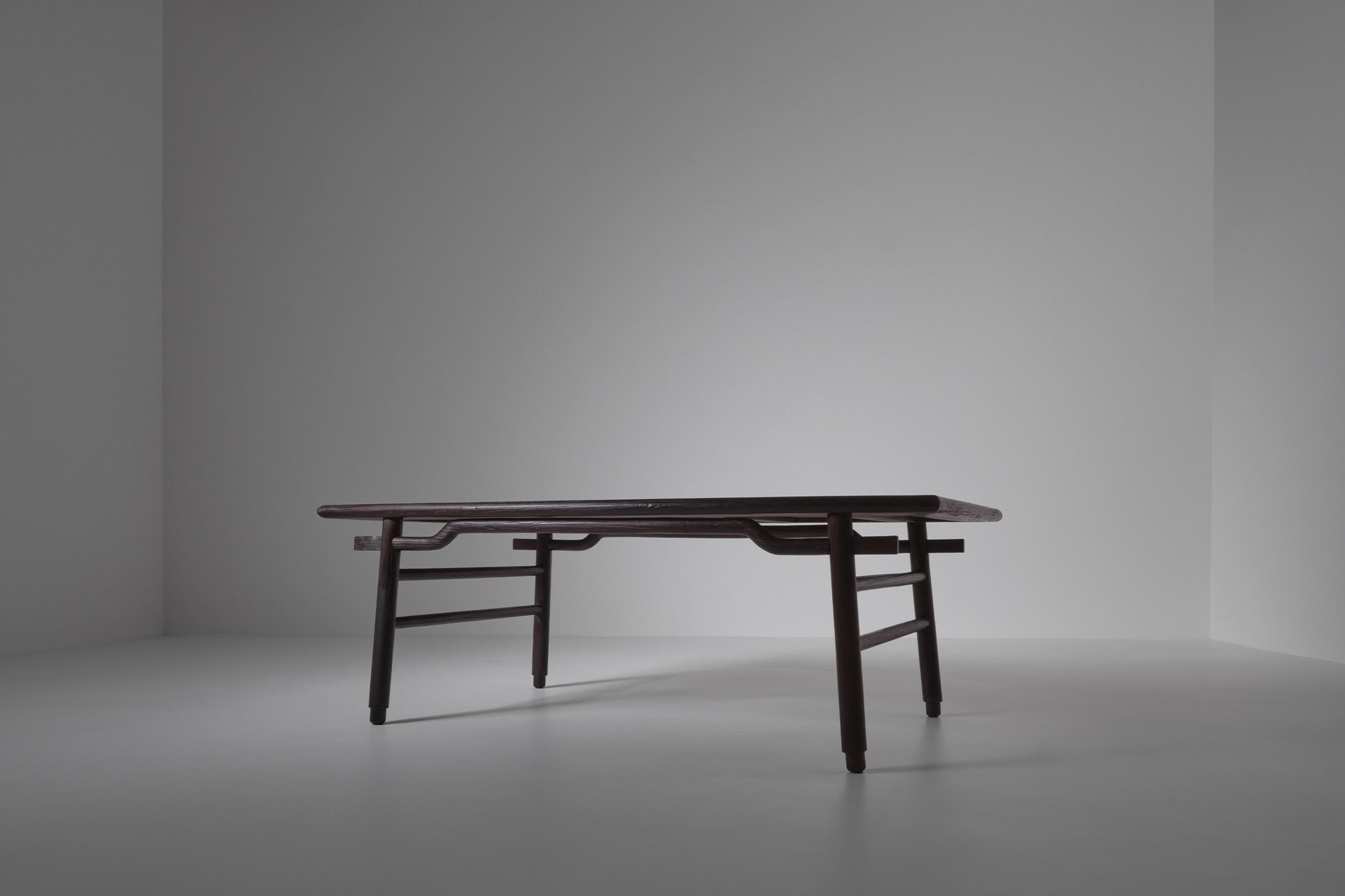 Mid-20th Century Sculptural Stained Ash Wooden Dining Table