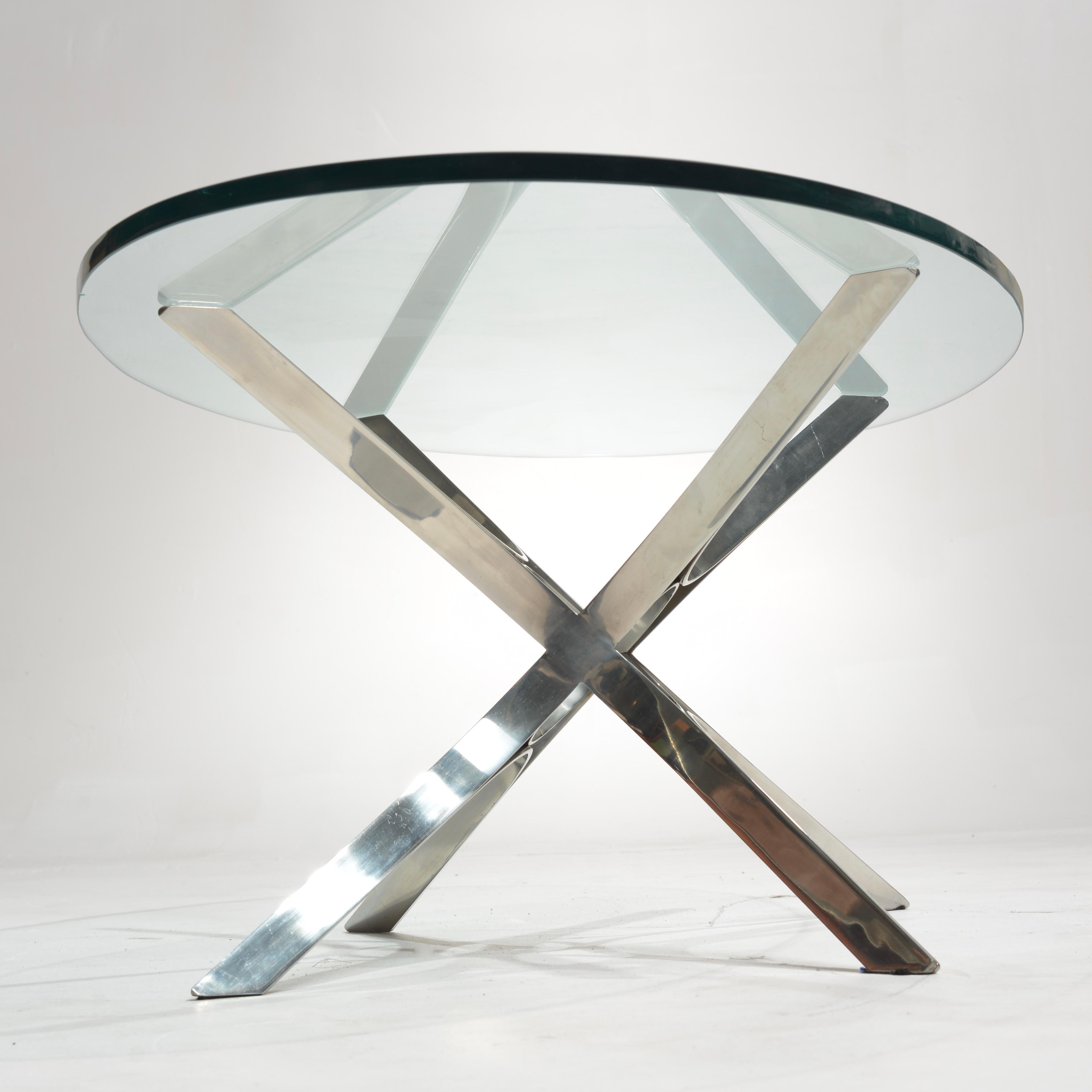 Modern Sculptural Stainless Steel and Glass Coffee Table by Roger Sprunger for Dunbar For Sale