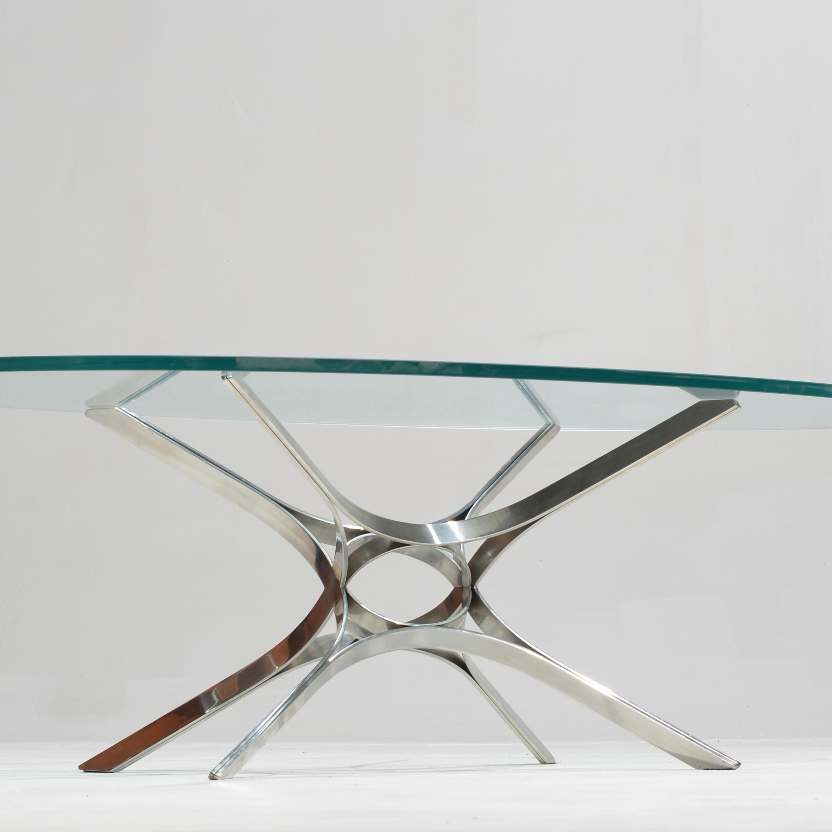 Sculptural Stainless Steel and Glass Coffee Table by Roger Sprunger for Dunbar In Good Condition For Sale In Los Angeles, CA