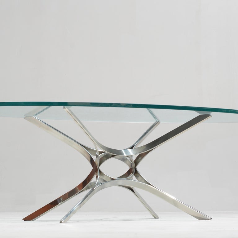 Sculptural Stainless Steel and Glass Coffee Table by Roger Sprunger for Dunbar For Sale at 1stDibs