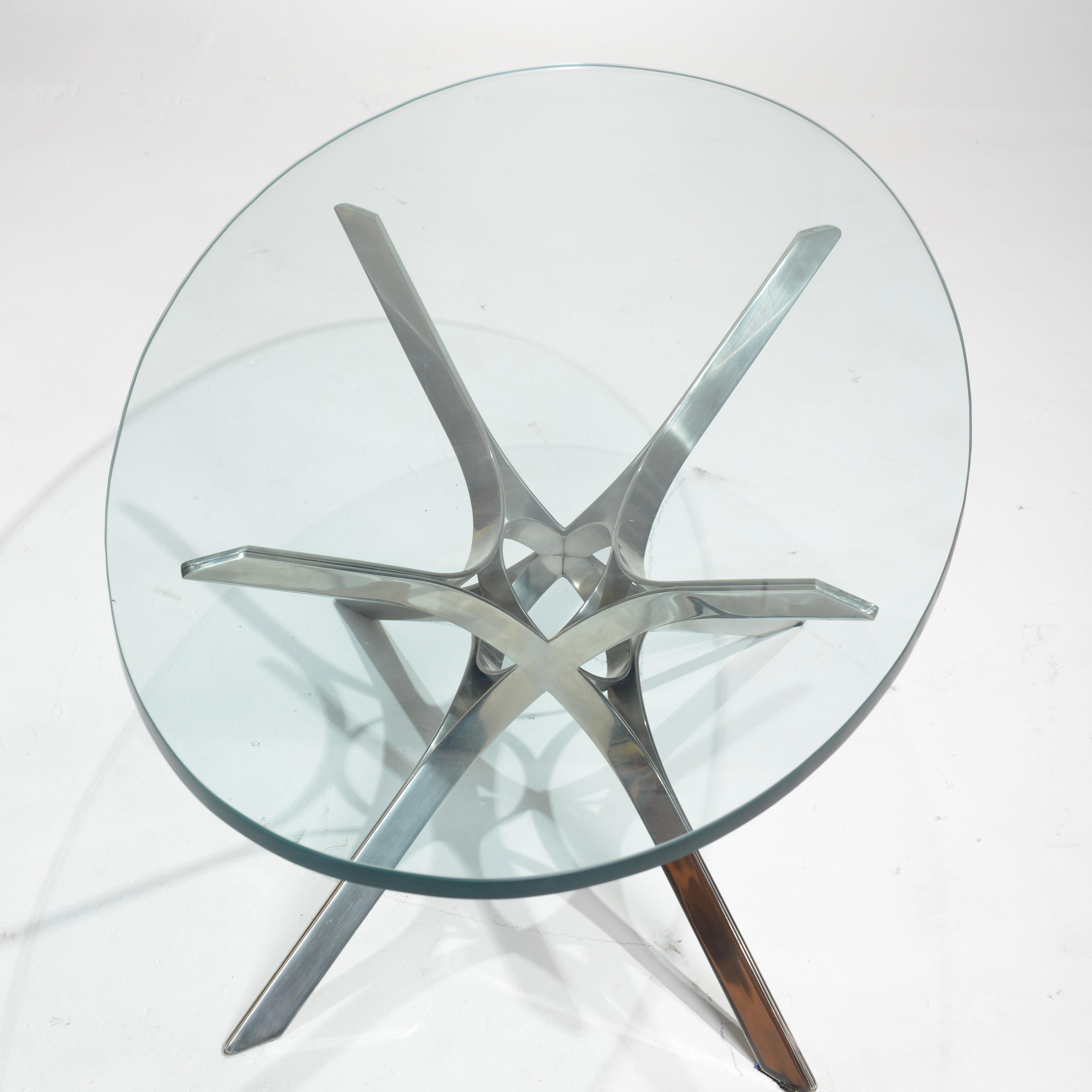 Late 20th Century Sculptural Stainless Steel and Glass Coffee Table by Roger Sprunger for Dunbar For Sale