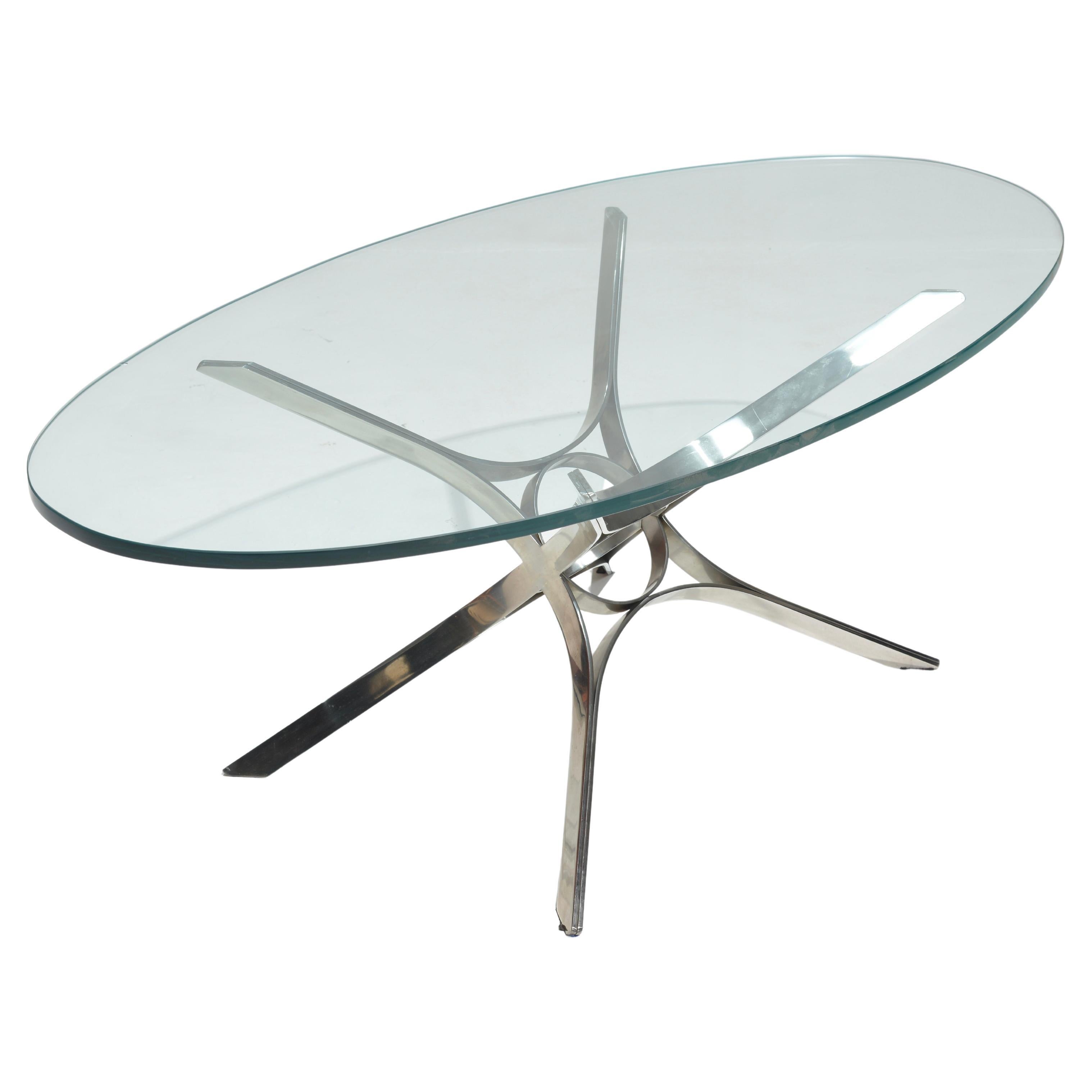 Roger Sprunger for Dunbar stainless steel and glass center table, 1970c. We have 2 in stock.
 