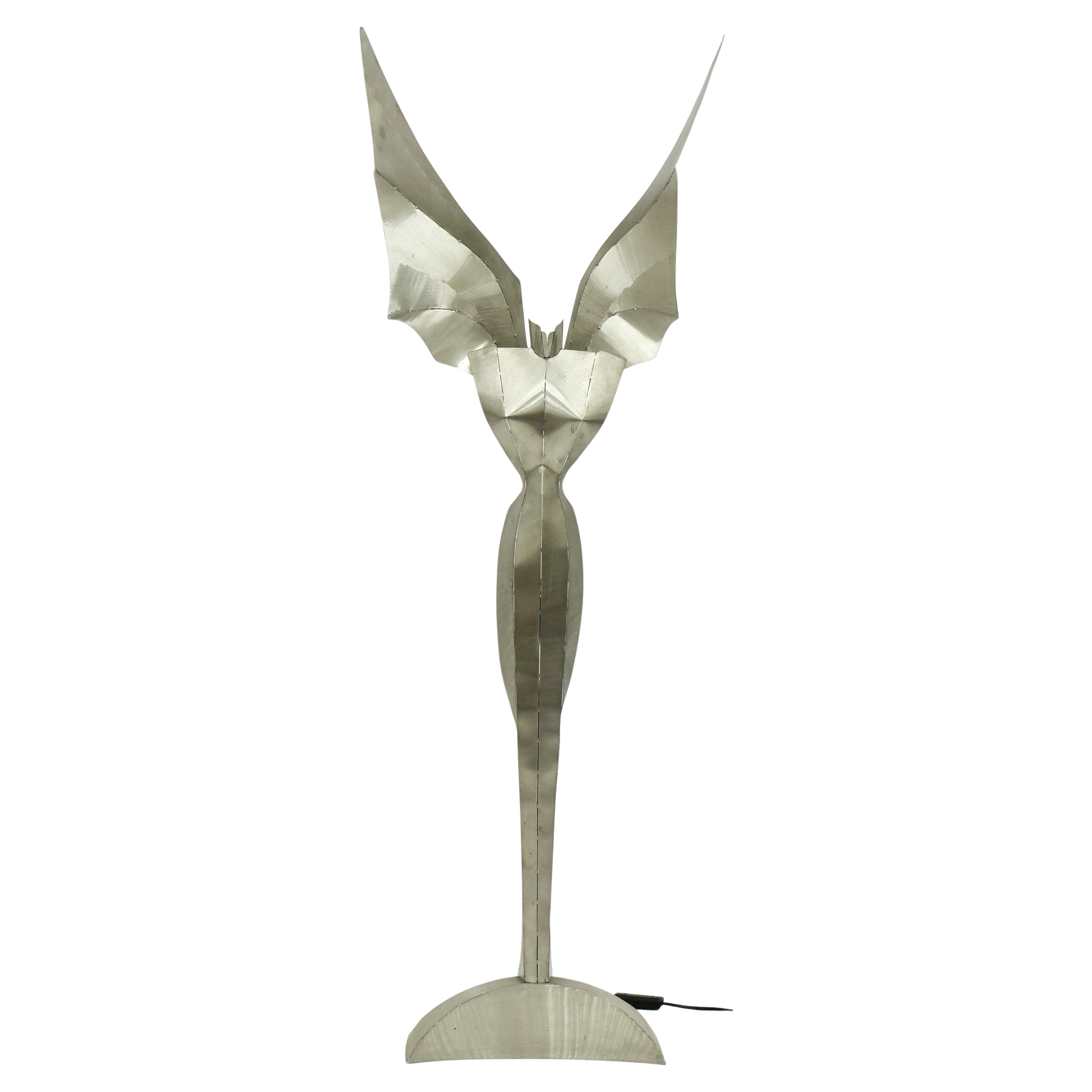 Lámpara de pie escultural Ángel de acero inoxidable de Reinhard Stubenrauch Alemania