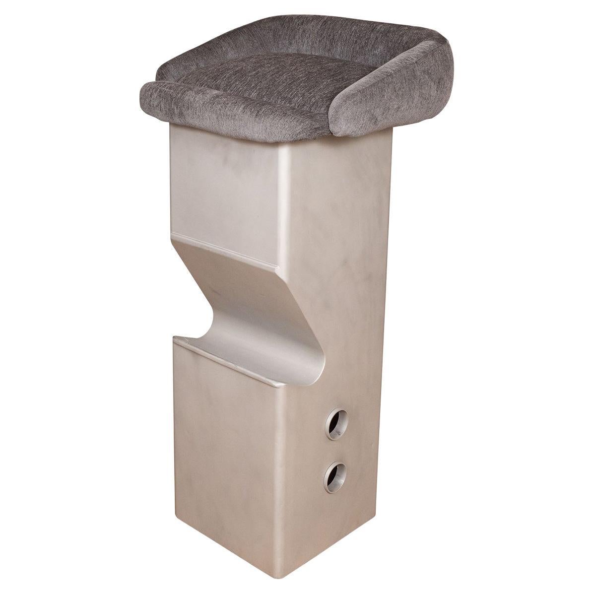 Sculptural Stainless Steel Bar Stool with Upholstered Seat