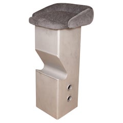 Sculptural Stainless Steel Bar Stool with Upholstered Seat